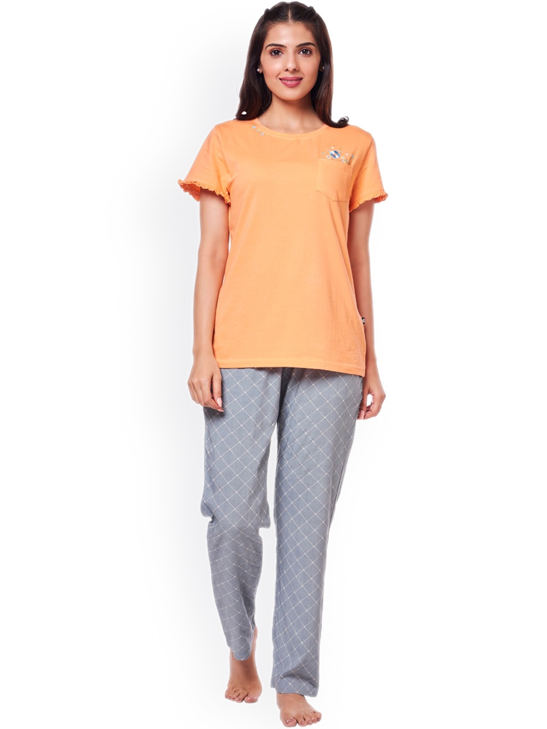 

July Floral Print Night suit, Peach