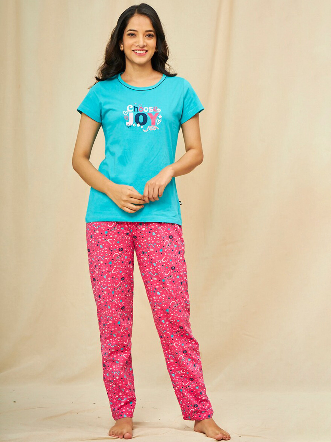 

July Typography Printed T-Shirt & Pyjama, Blue