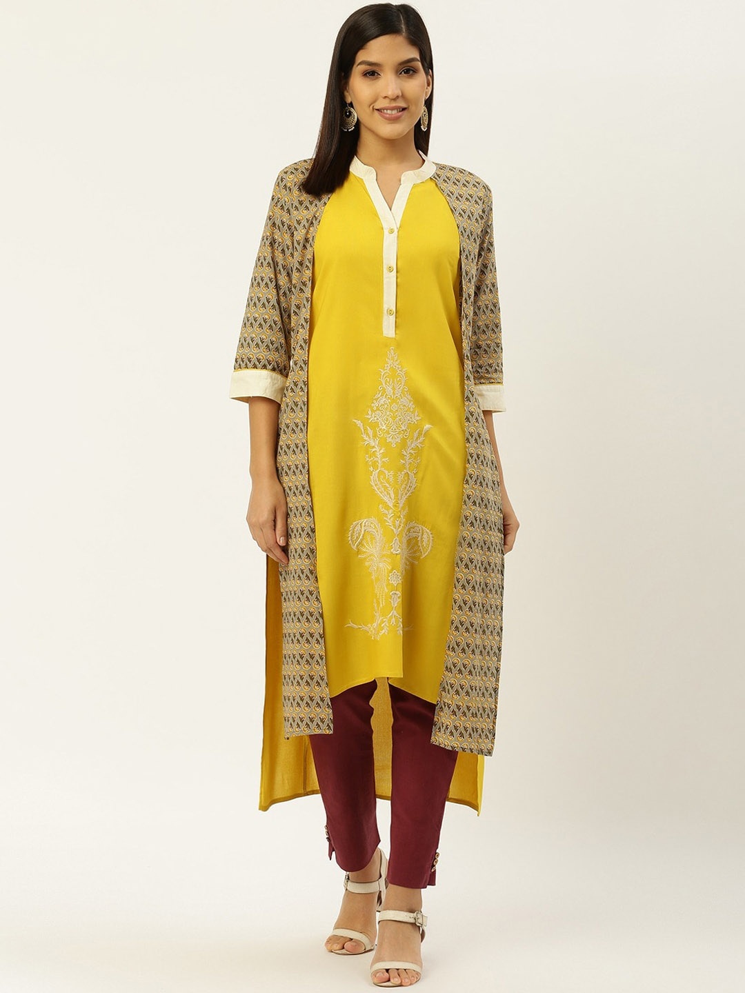 

RANGMAYEE Ethnic Motifs Printed Kurta, Mustard