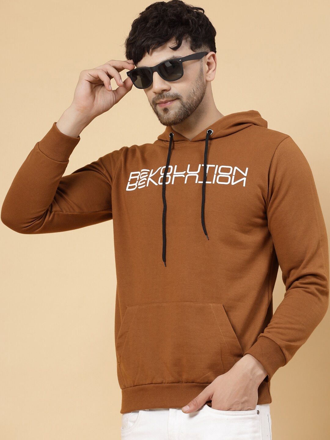 

Rigo Men Printed Fleece Casual Pullover Sweatshirt, Brown