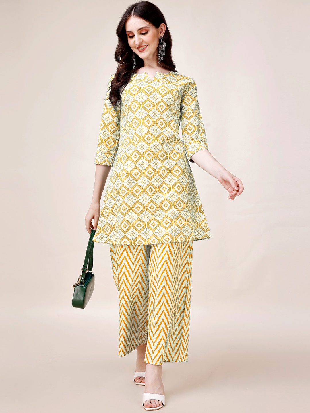 

Anouk Ethnic Motifs Printed Pure Cotton Kurta With Palazzo, Yellow