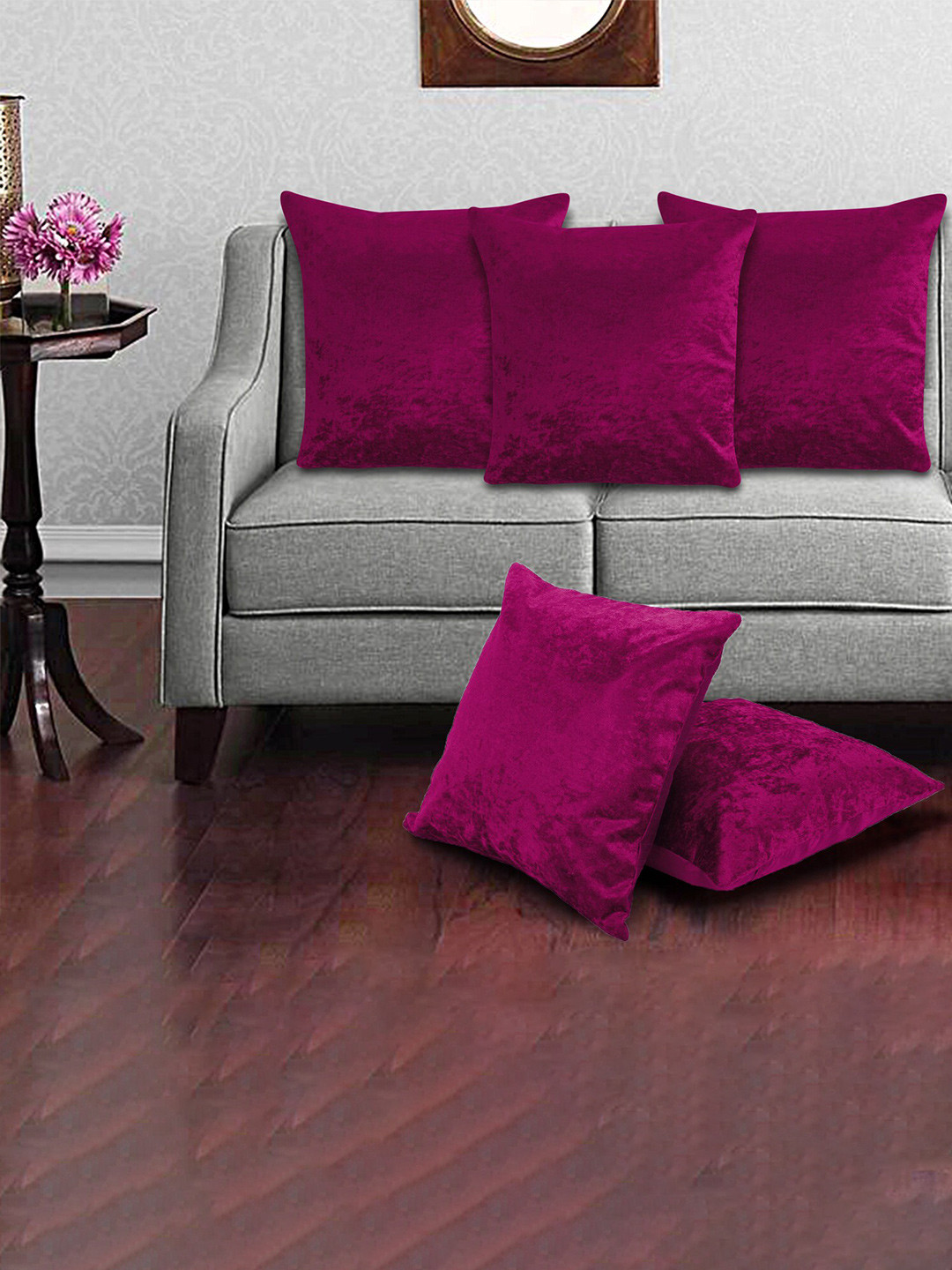 

Creeva Purple 5 Pieces Velvet Square Cushion Covers