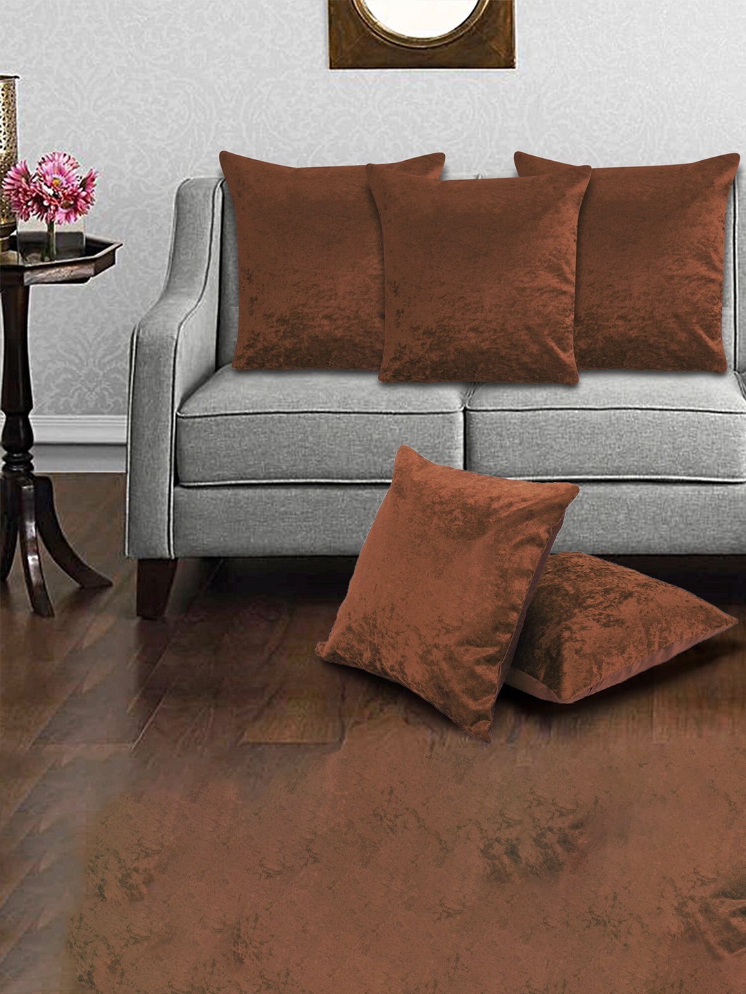 

Creeva Rust 5 Pieces Velvet Square Cushion Covers