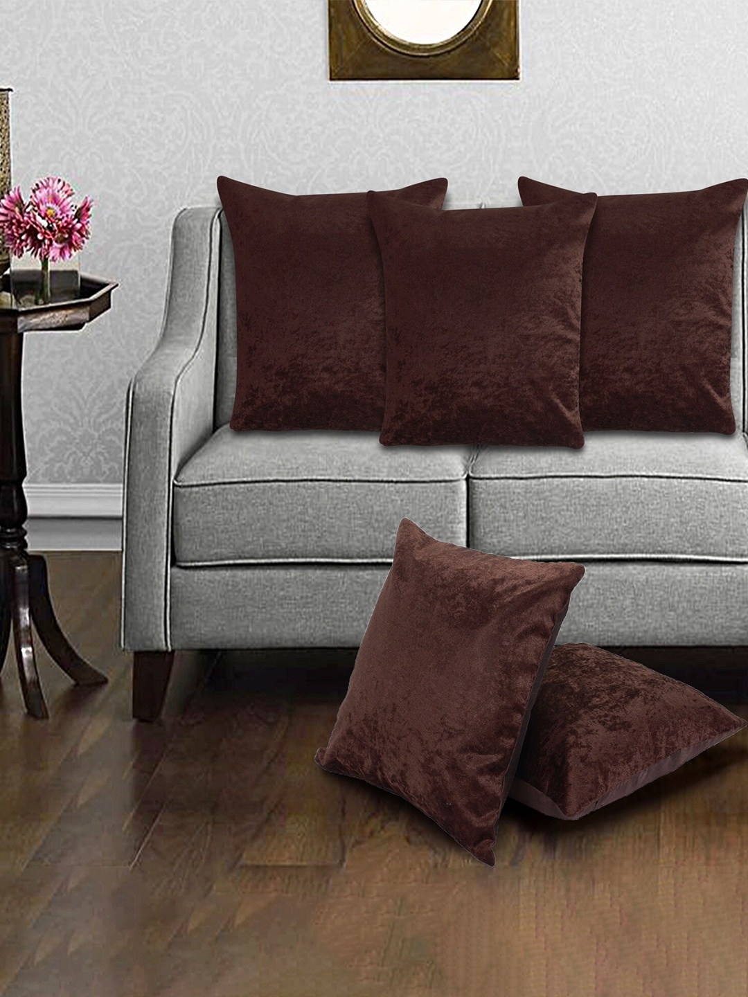 

Creeva Brown 5 Pieces Velvet Square Cushion Covers