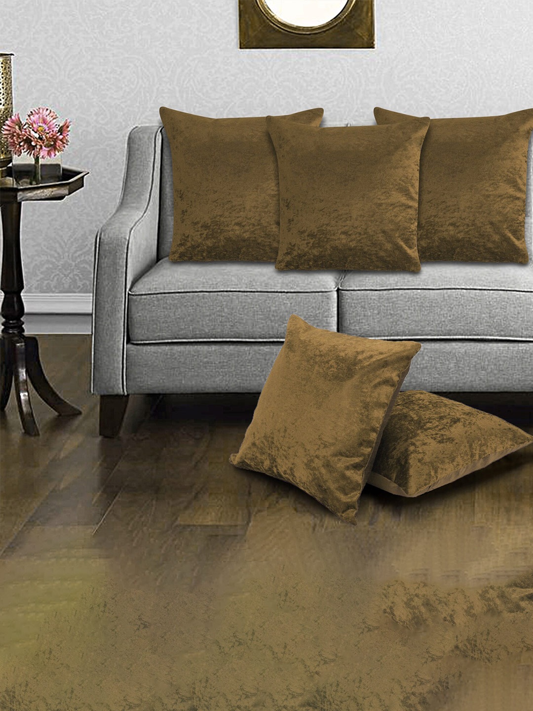 

Creeva Olive Green 5 Pieces Velvet Square Cushion Covers