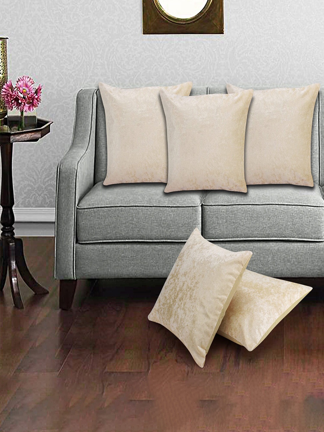 

Creeva Cream 5 Pieces Velvet Square Cushion Covers