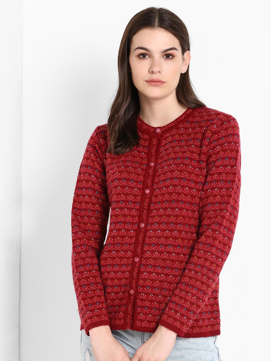 

Modeve Floral Printed Acrylic Cardigan Sweater, Maroon