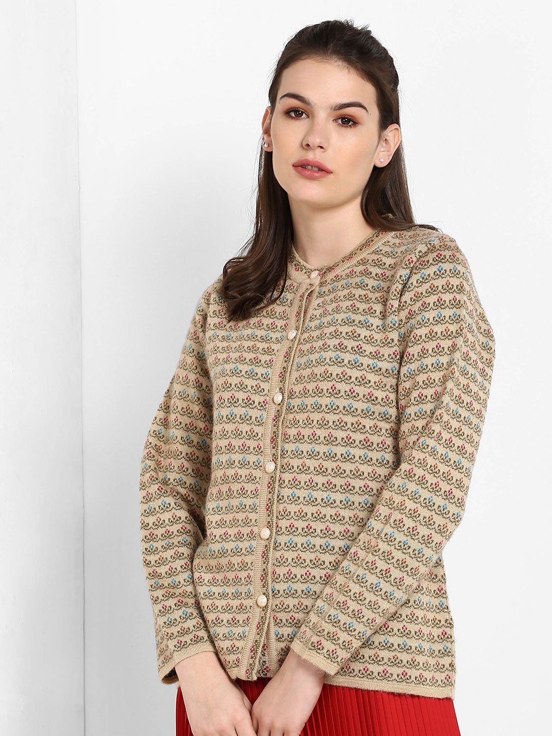 

Modeve Floral Printed Acrylic Cardigan Sweater, Beige