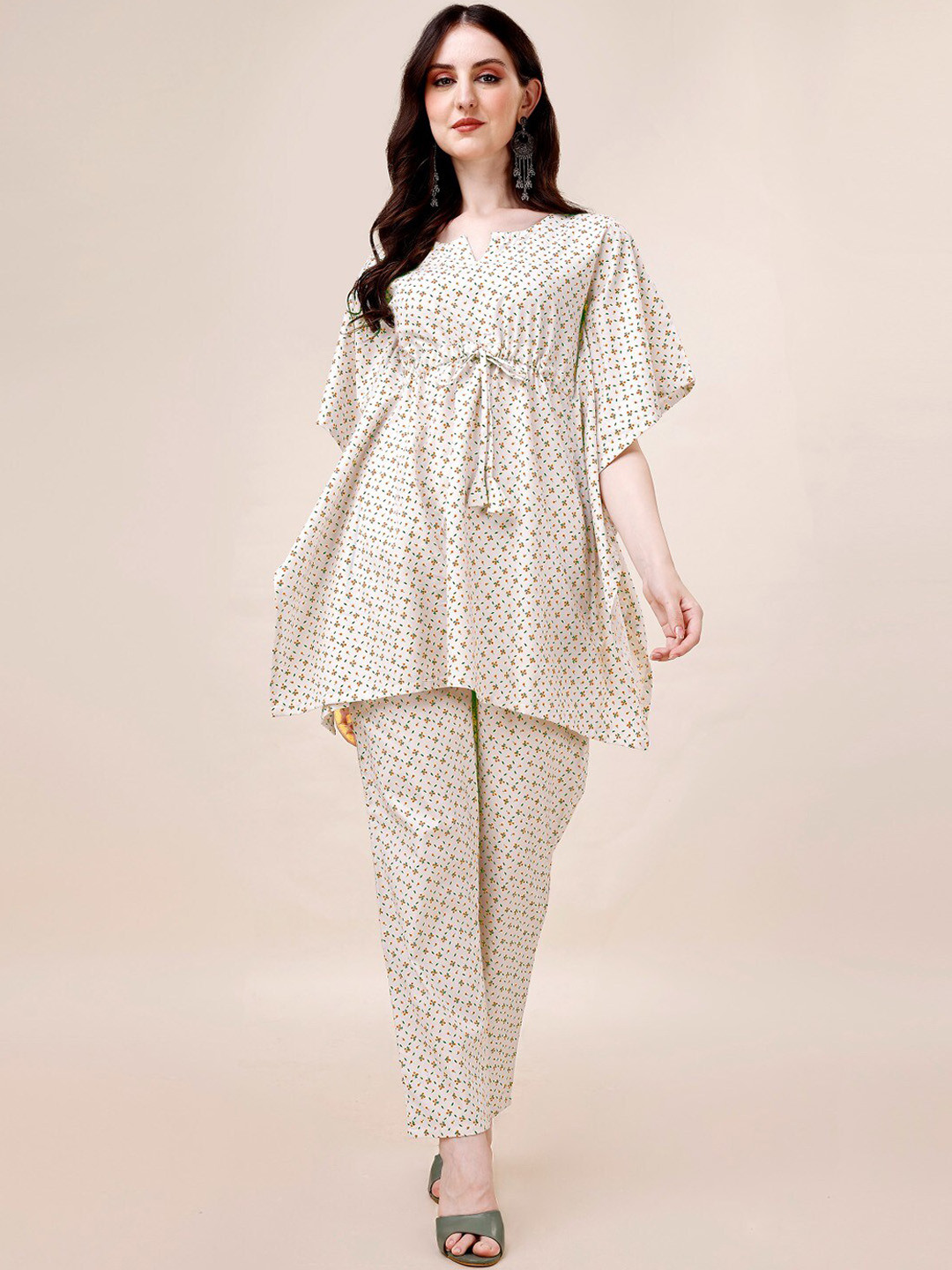 

Anouk Floral Printed Pure Cotton Kaftan Top With Trousers Co-Ords, Orange