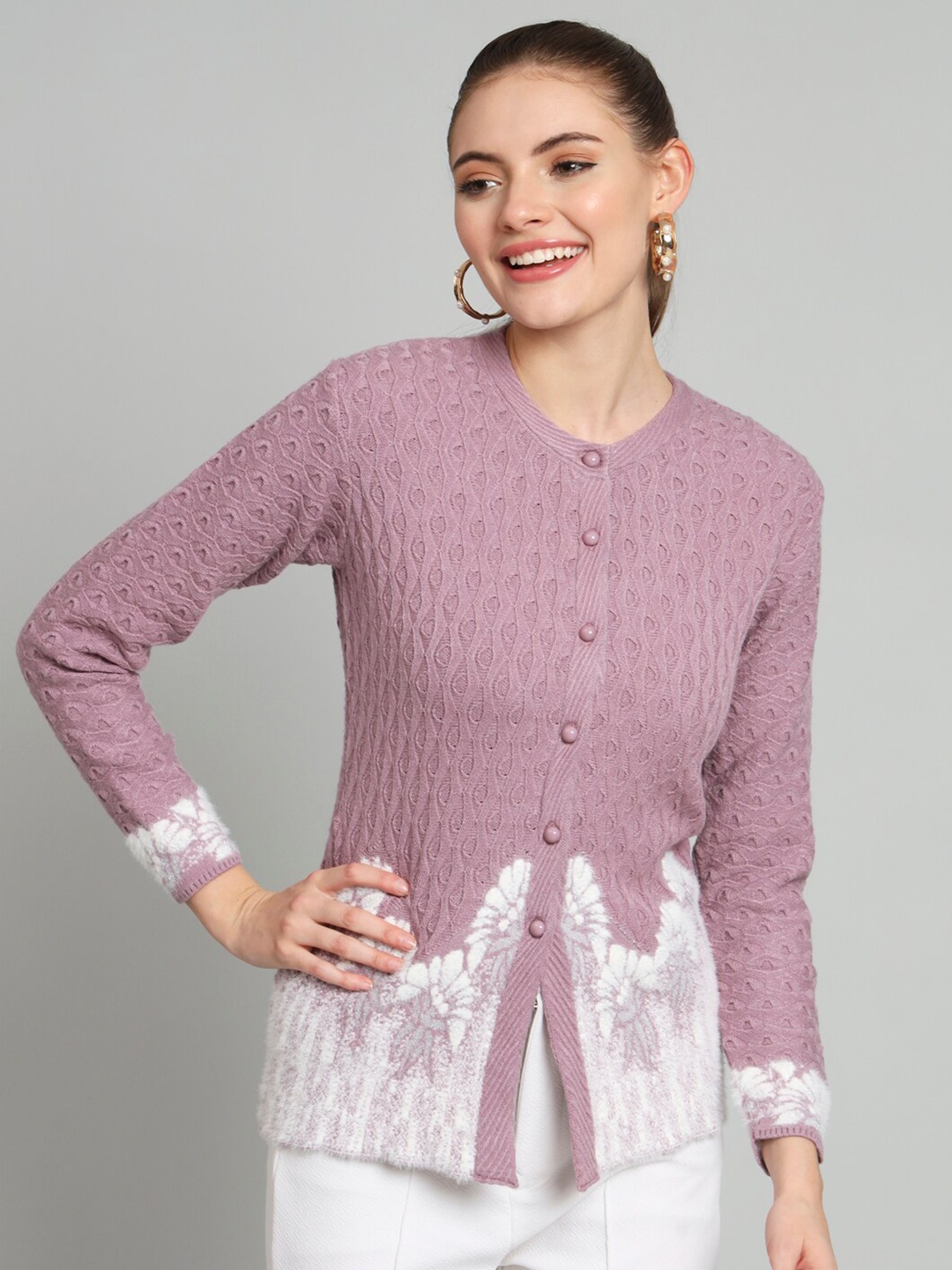 

BROOWL Open Knit Woollen Cardigan, Purple