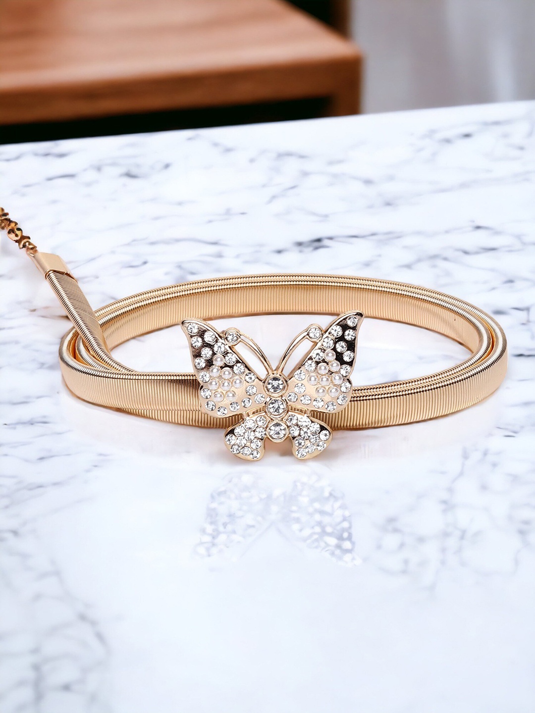 

DressBerry Women Embellished Slim Stretchable Belt, Gold