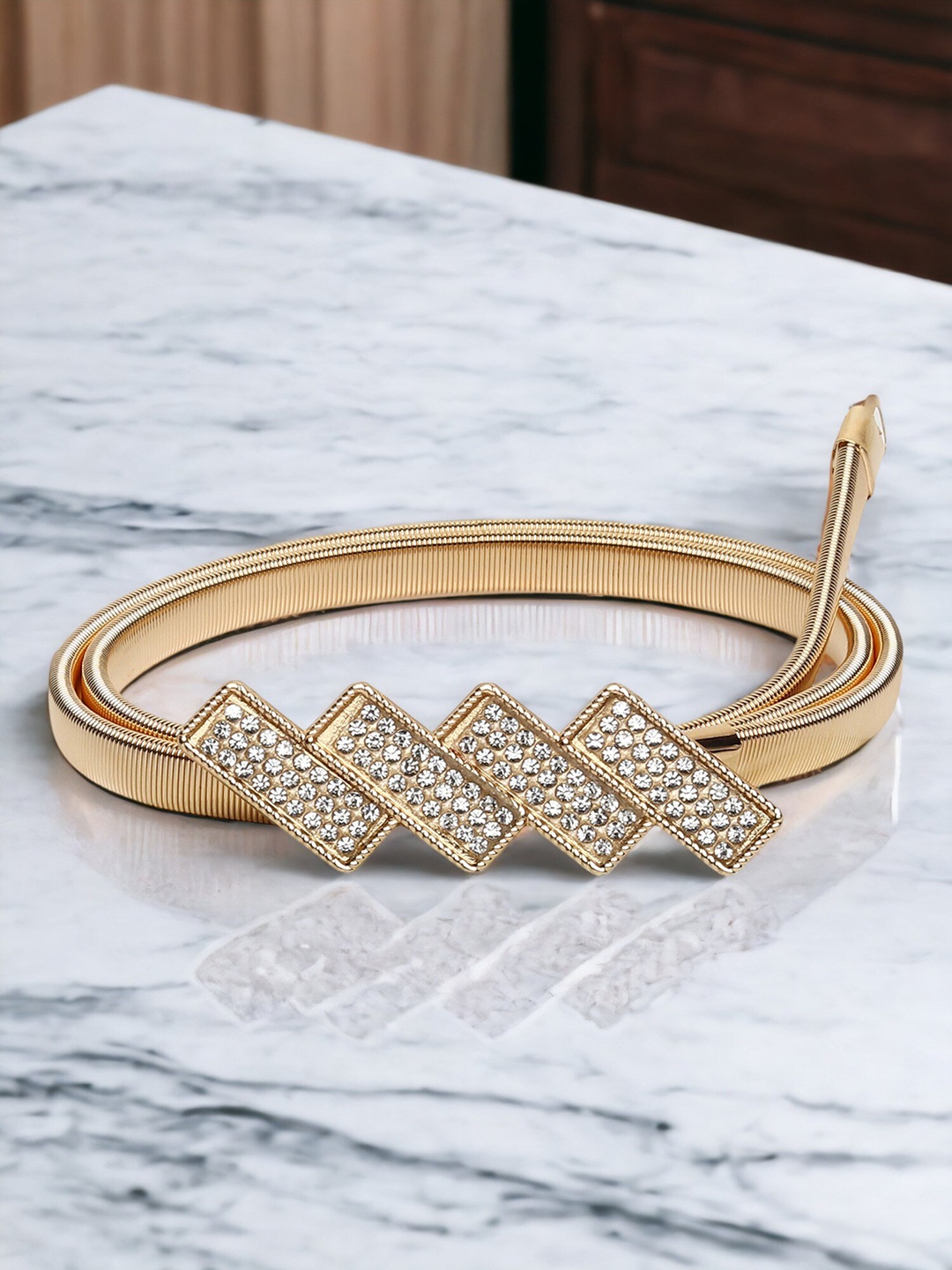 

DressBerry Women Embellished Slim Stretchable Belt, Gold