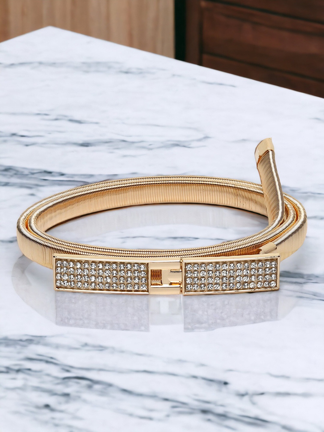 

DressBerry Women Embellished Slim Stretchable Belt, Gold