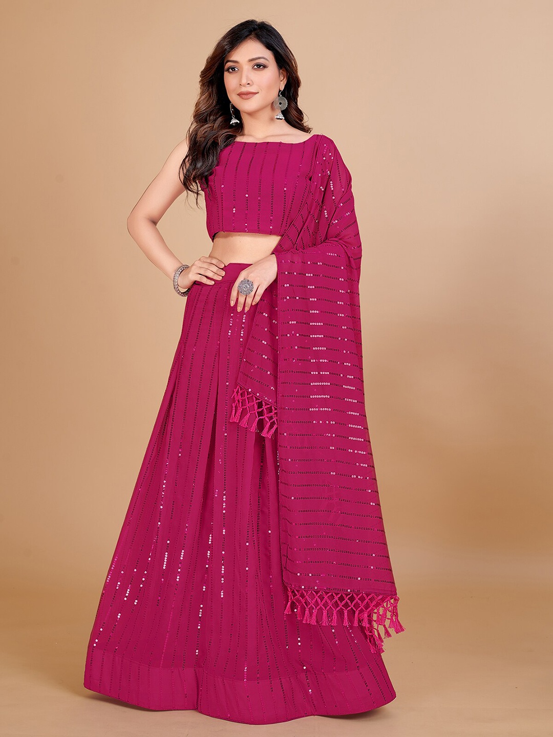 

KALINI Sequinned Ready to Wear Lehenga & Unstitched Blouse With Dupatta, Pink