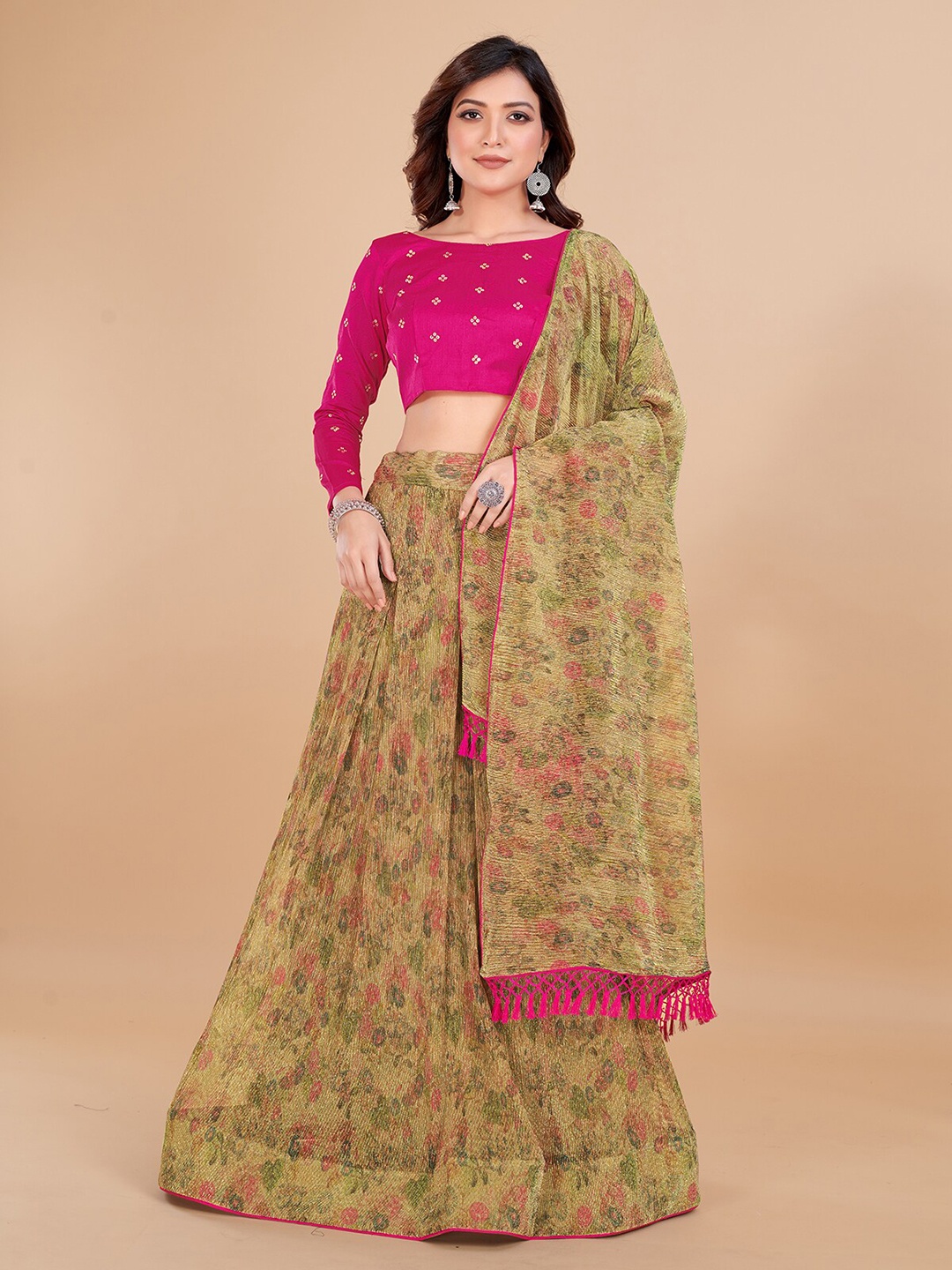

KALINI Embroidered Sequinned Ready to Wear Lehenga & Unstitched Blouse With Dupatta, Cream