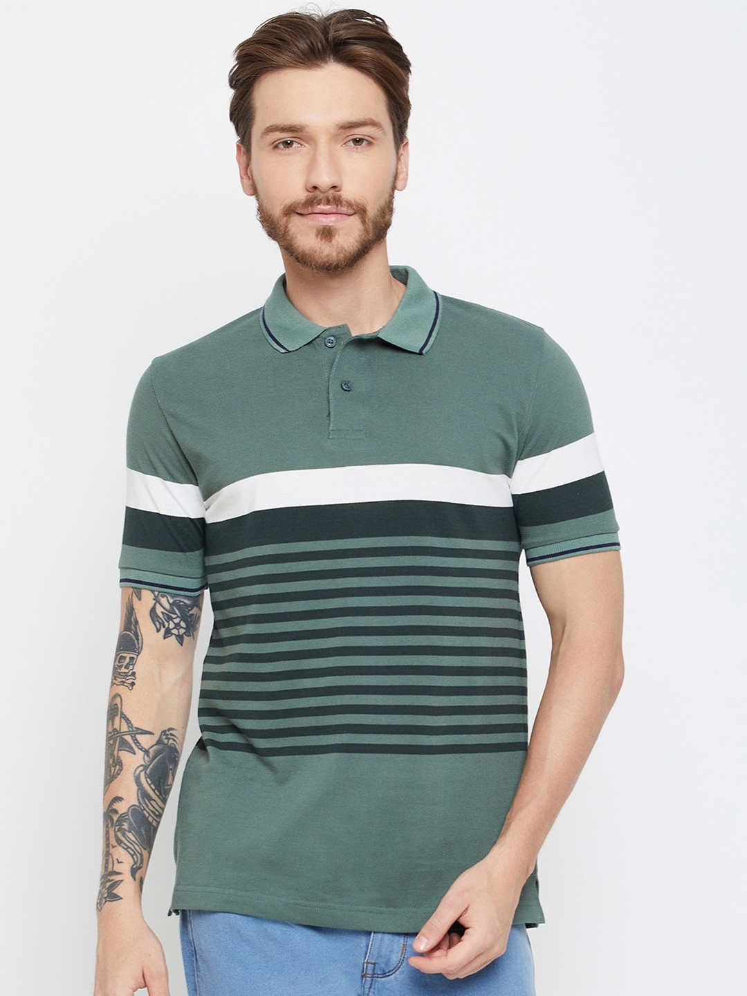 

Austin wood Striped Polo Collar Cotton Slim Fit T-shirt, Green