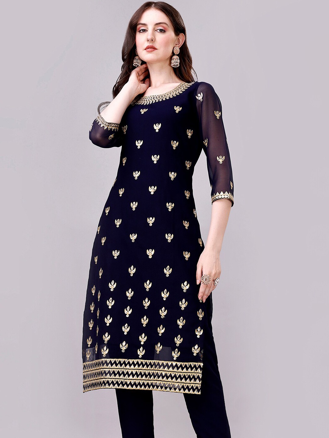 

GORGONE Embellished Sequinned Kurta, Navy blue