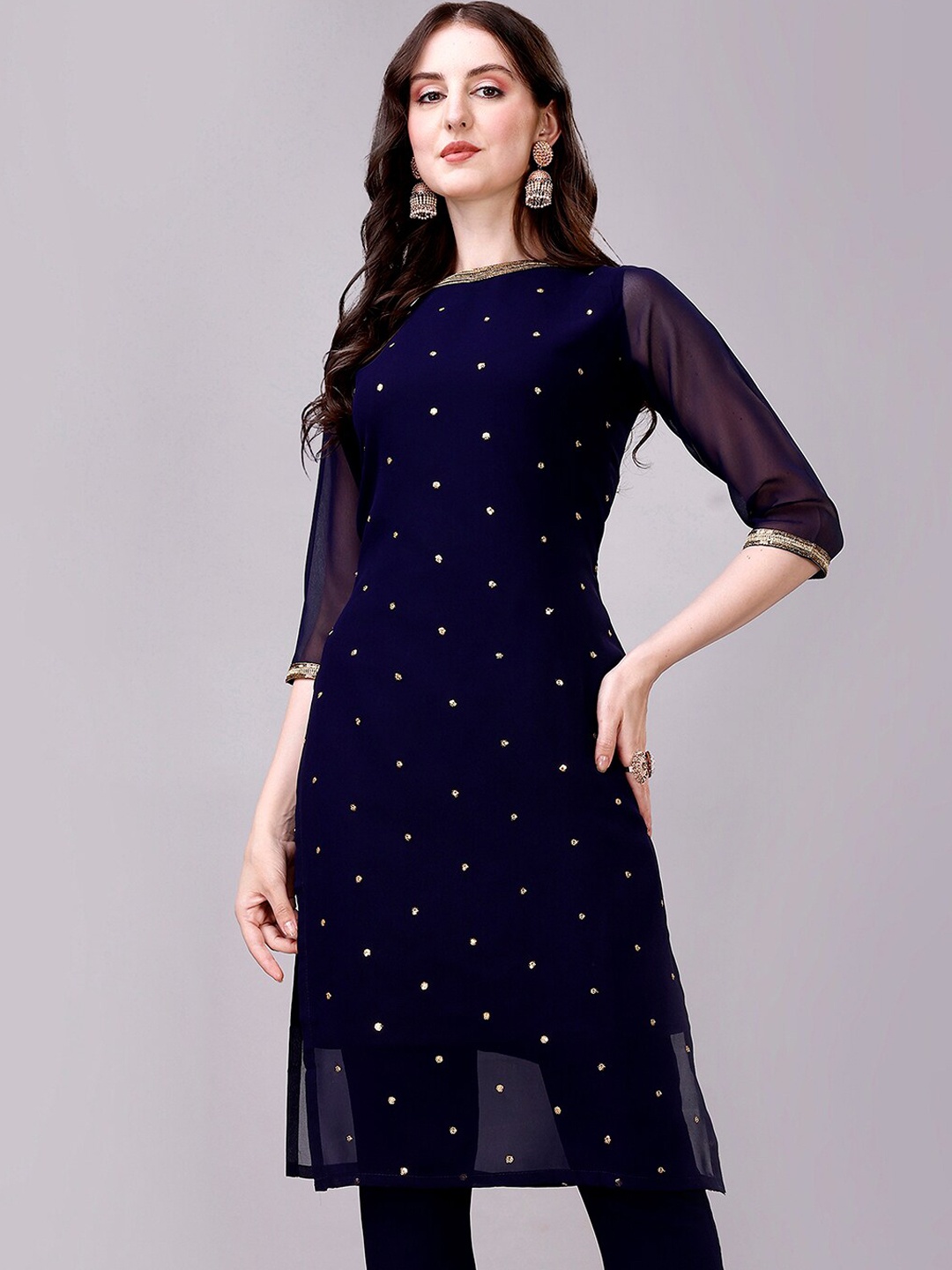 

GORGONE Embellished Sequinned Kurta, Navy blue