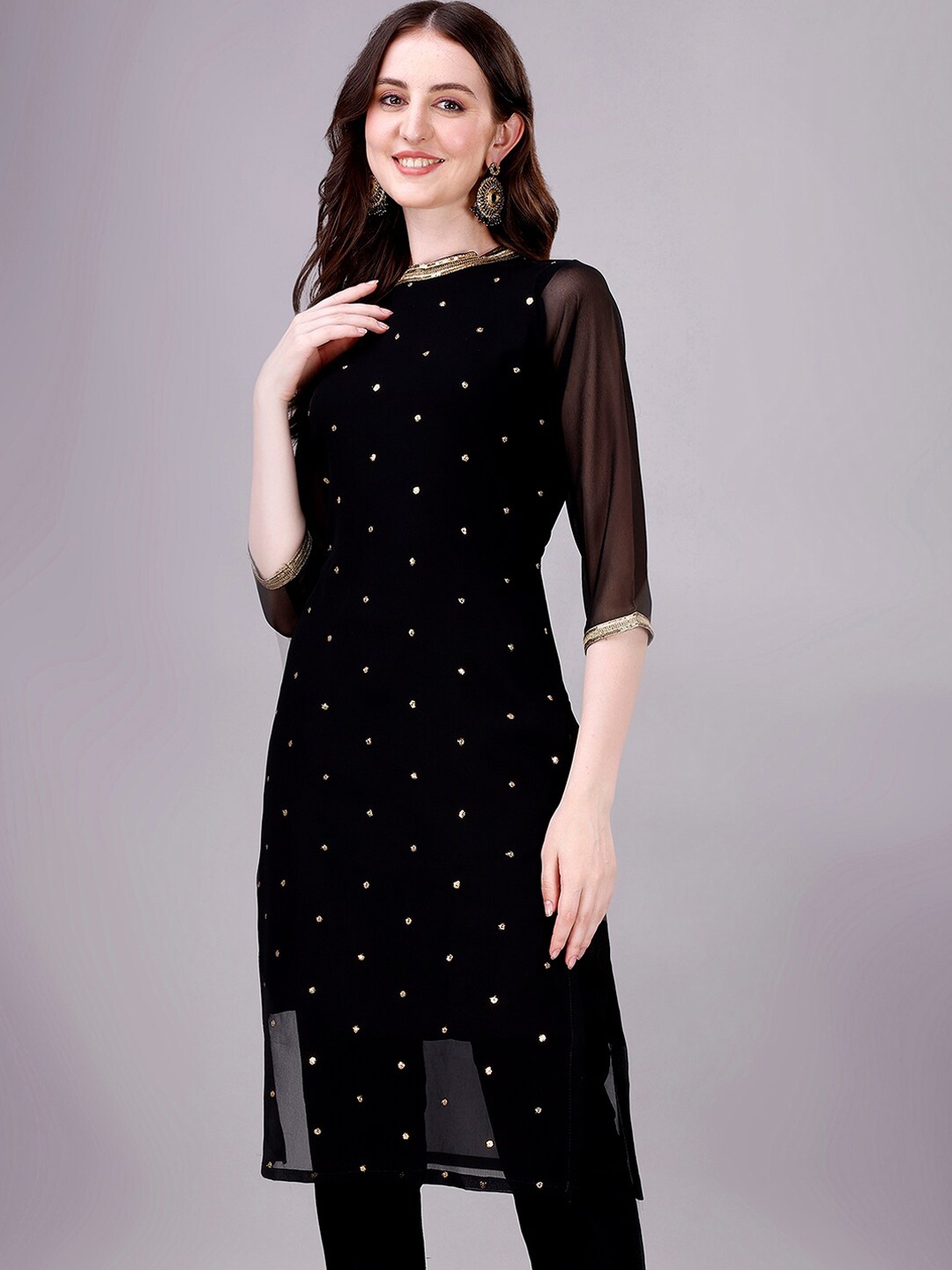 

GORGONE Embellished Sequinned Kurta, Black