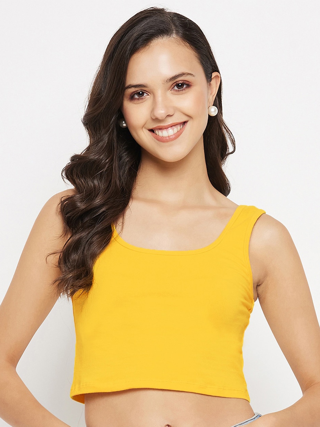 

Hypernation Scoop Neck Fitted Crop Top, Yellow