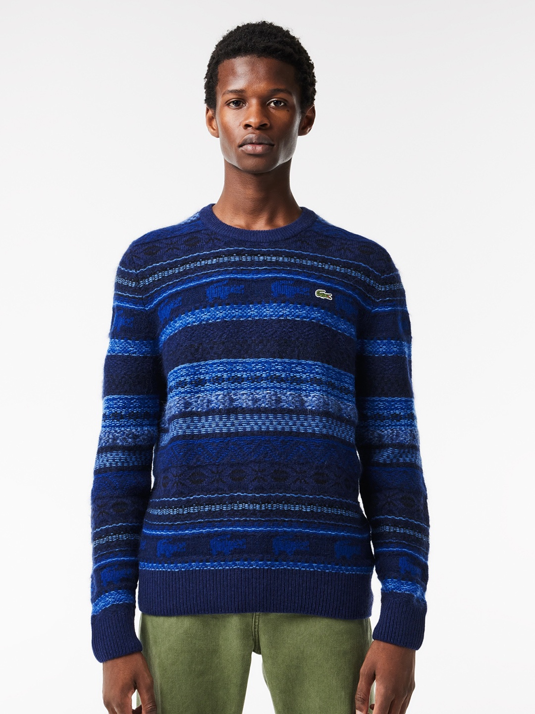 

Lacoste Conversational Self Design Pullover Sweater, Blue