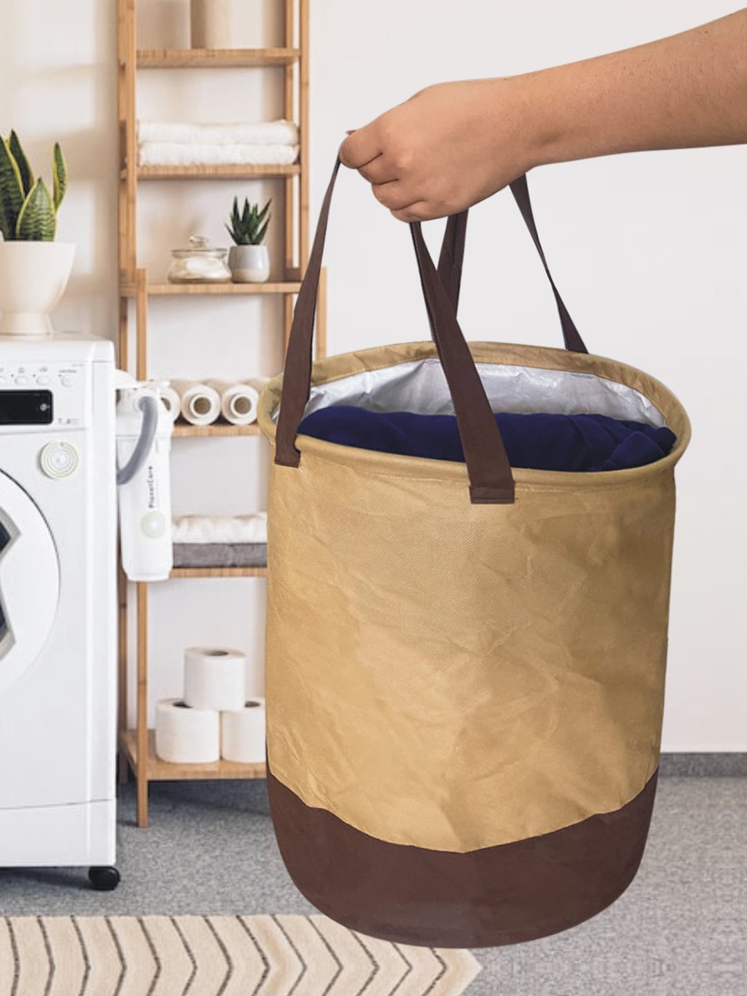 

Kuber Industries Brown Printed Foldable Laundry Bag