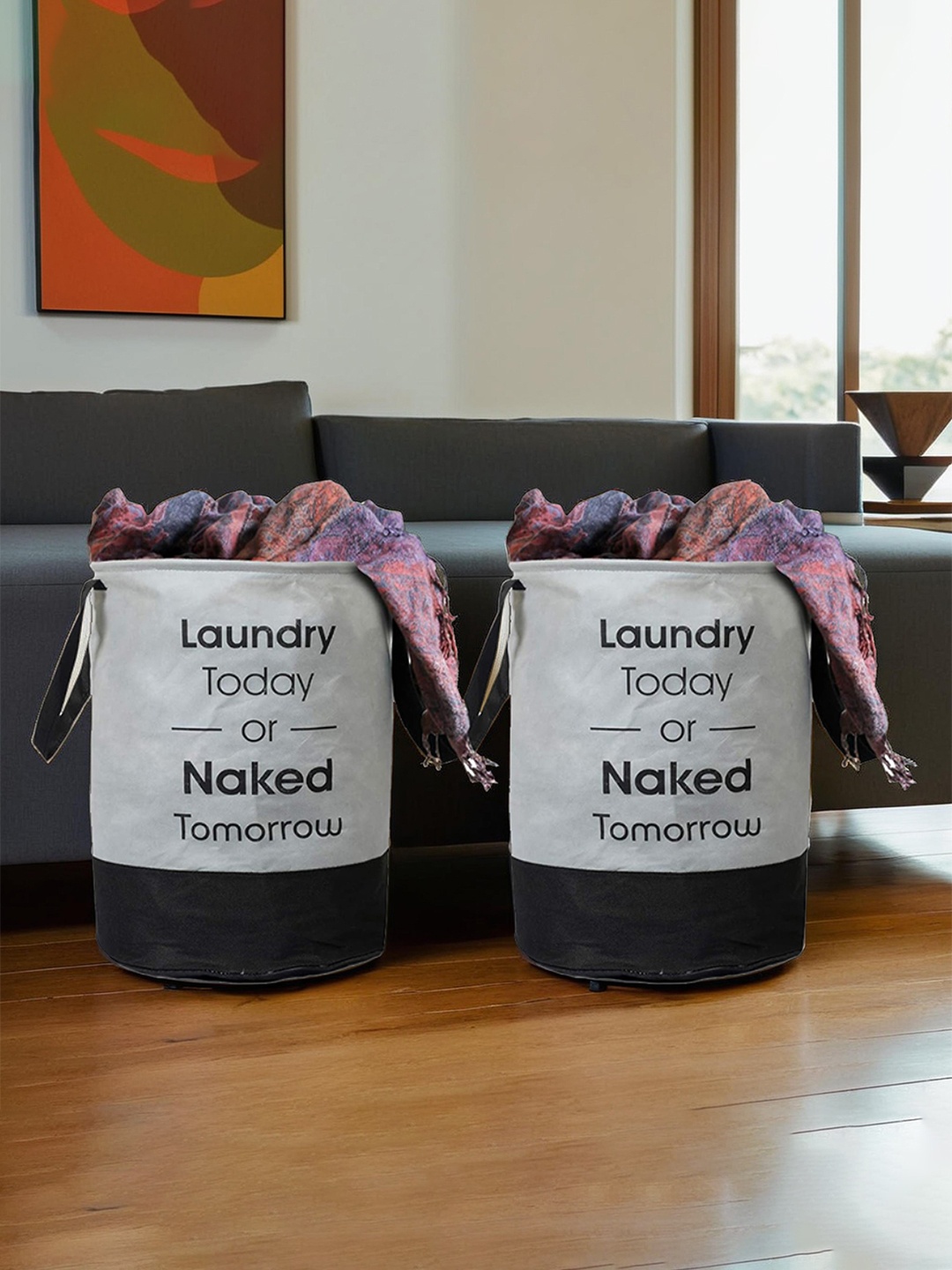 

Kuber Industries Grey & Black Printed Foldable Laundry Bag