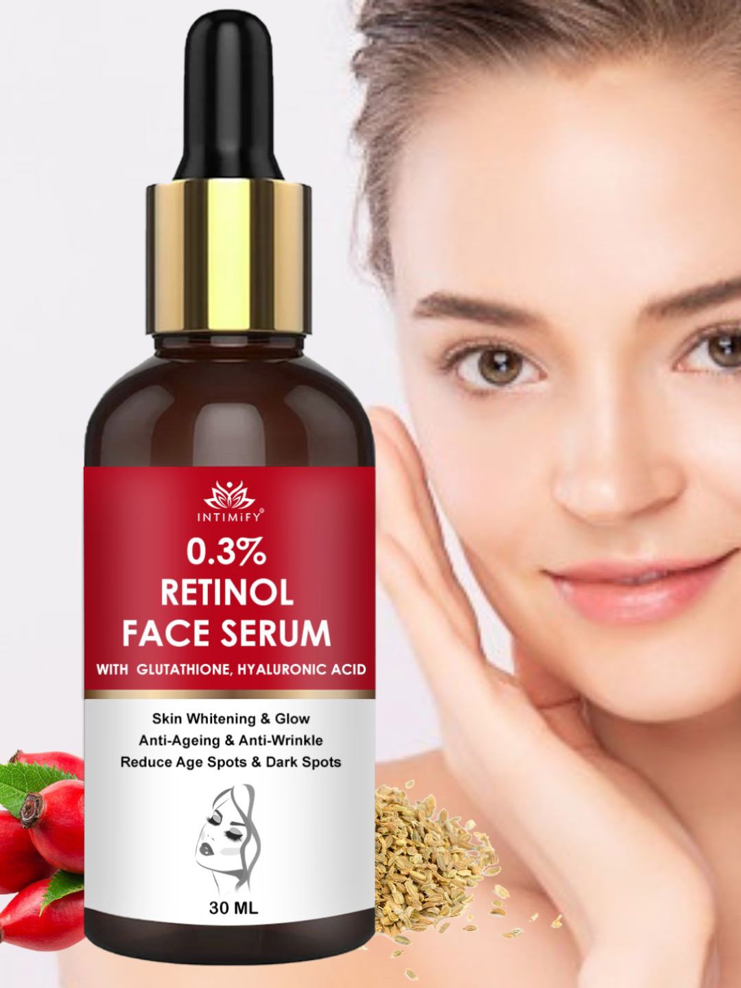 

INTIMIFY 0.3% Retinol Face Serum With Glutathione & Hyaluronic Acid - 30ml, Maroon