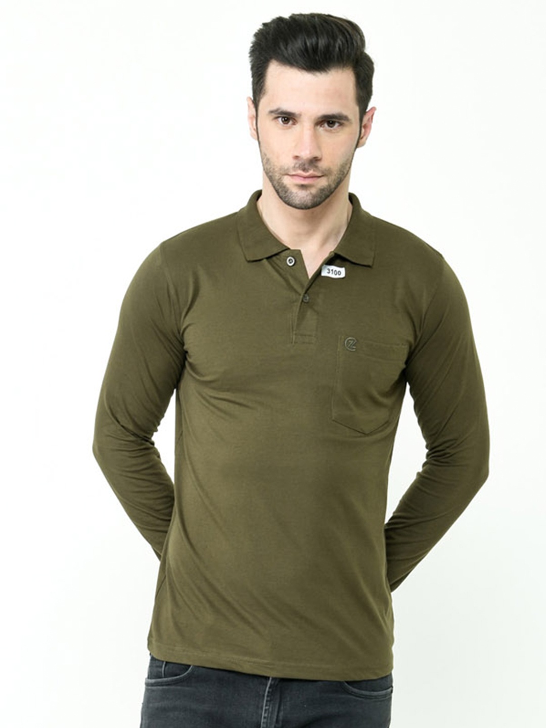 

Calizar Polo Collar Cotton T-shirt, Olive