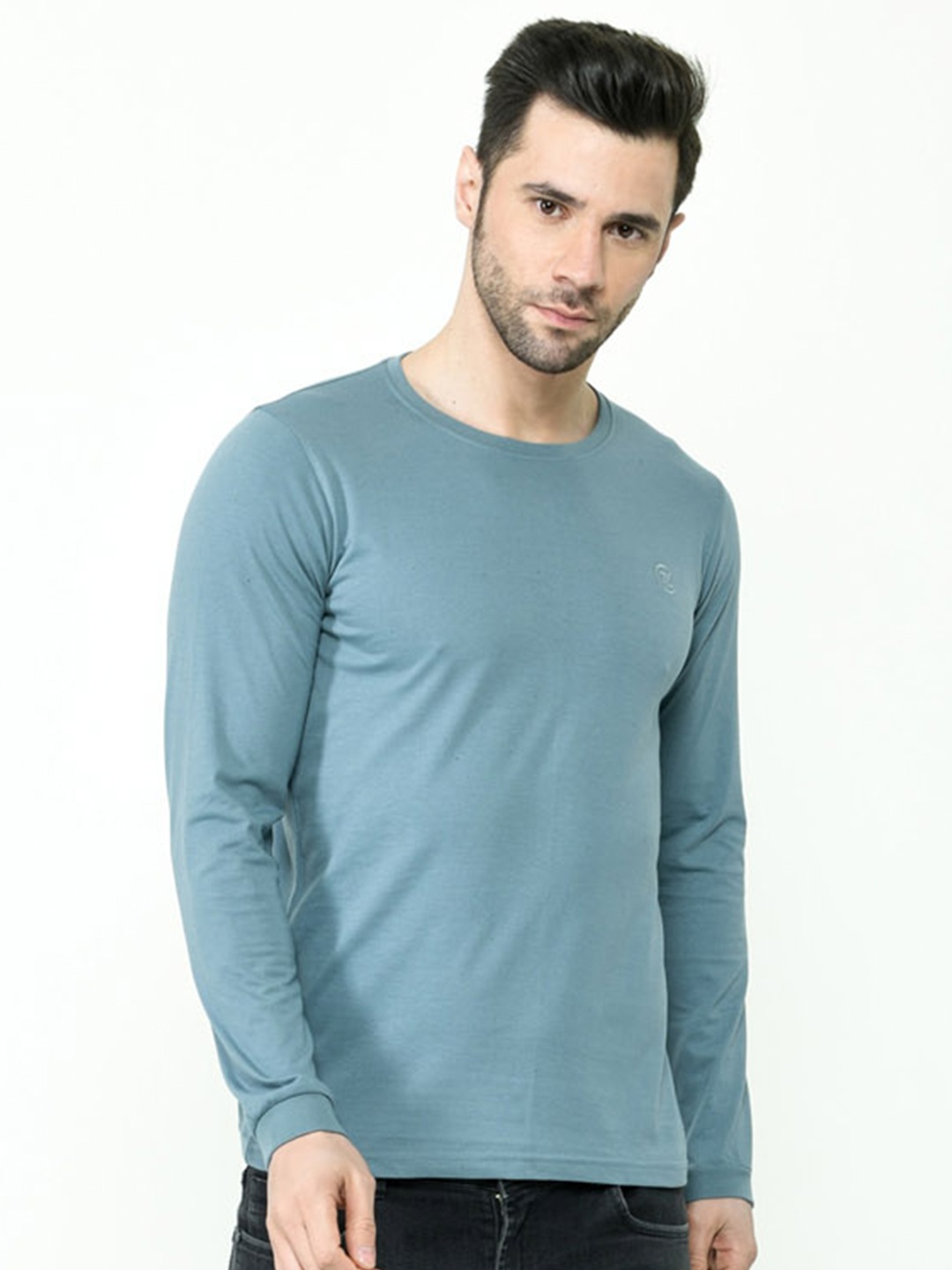 

Calizar Regular Fit Round Neck Long Sleeve Cotton T-shirt, Grey