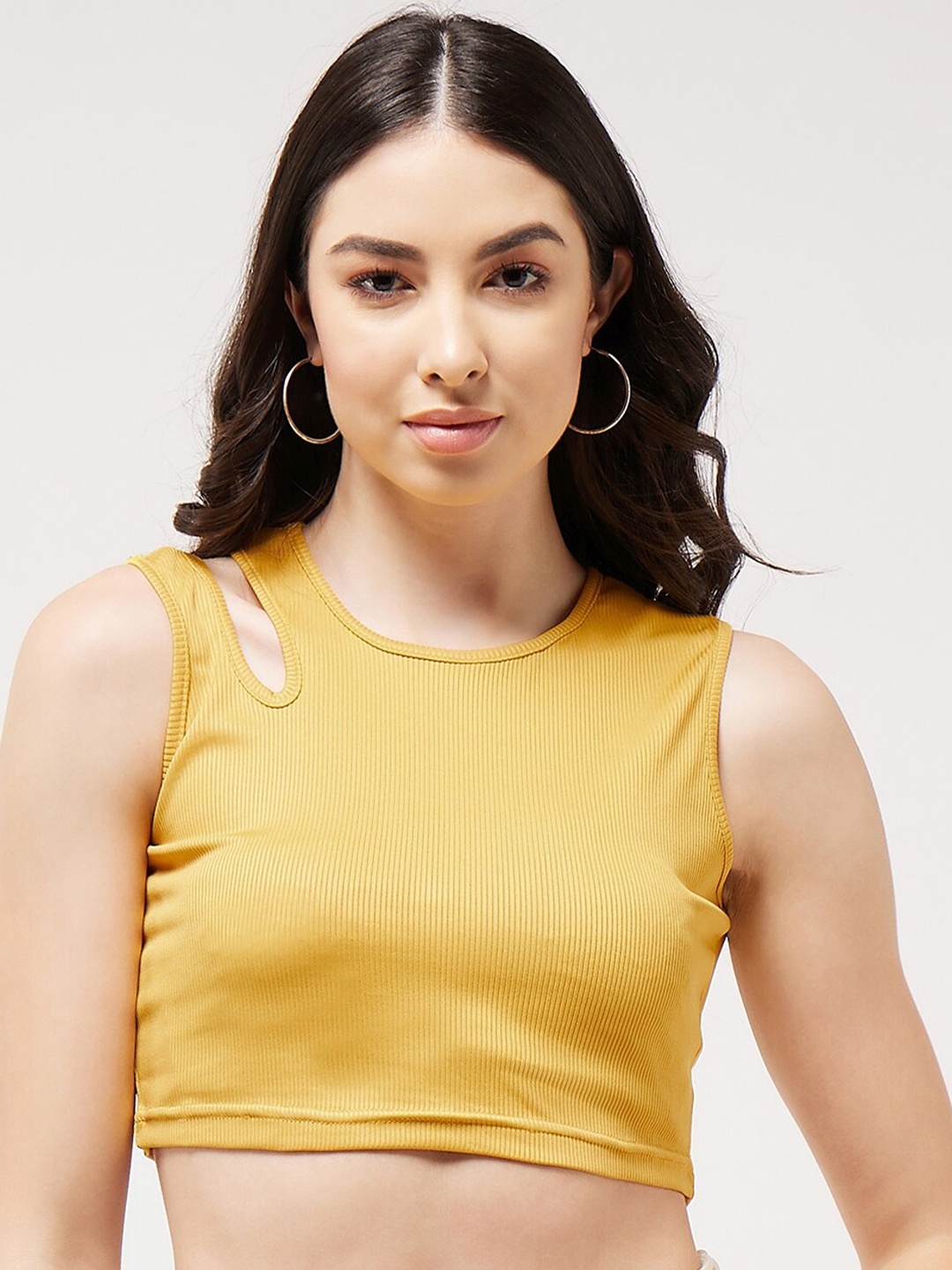 

Zima Leto Cut-Out Detail Ribbed Fitted Crop Top, Yellow