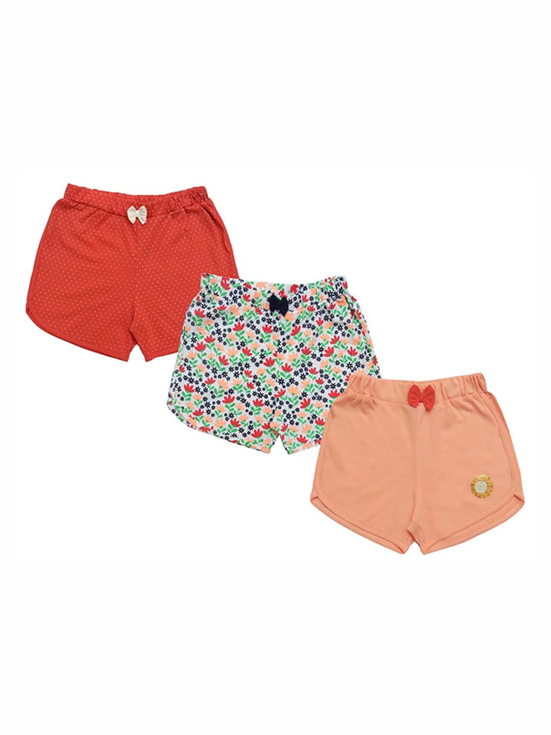 

Clothe Funn Girls Pack Of 3 Floral Printed Cotton Shorts, Red