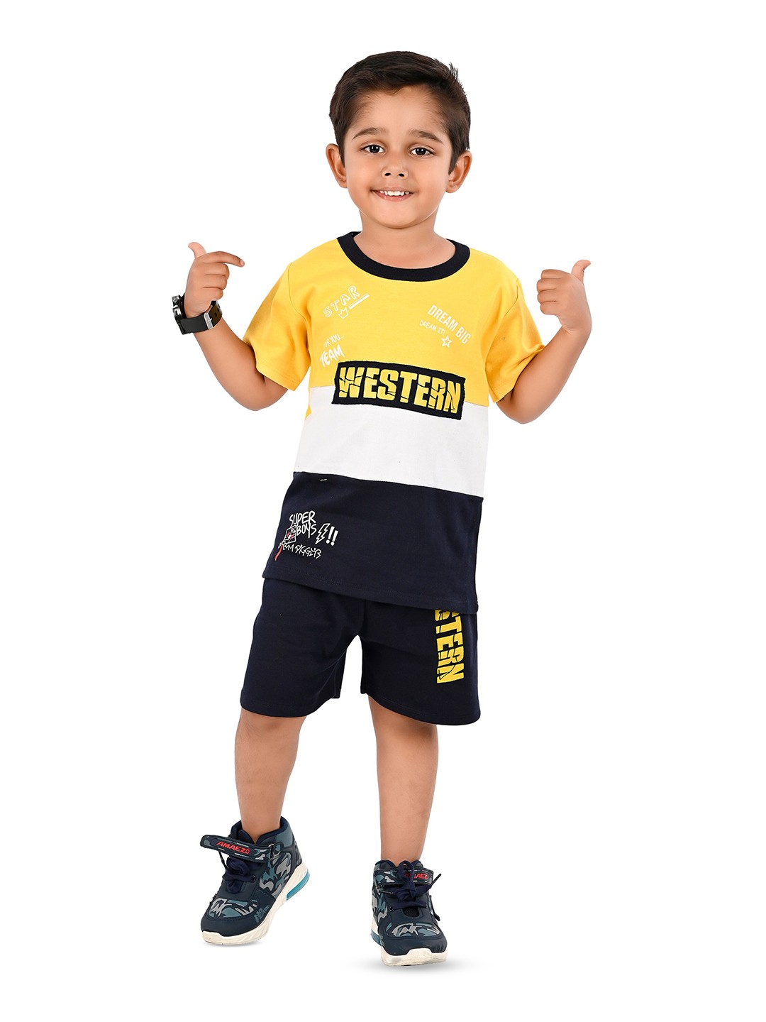 

BAESD Boys Colourblocked T-shirt With Shorts, Yellow