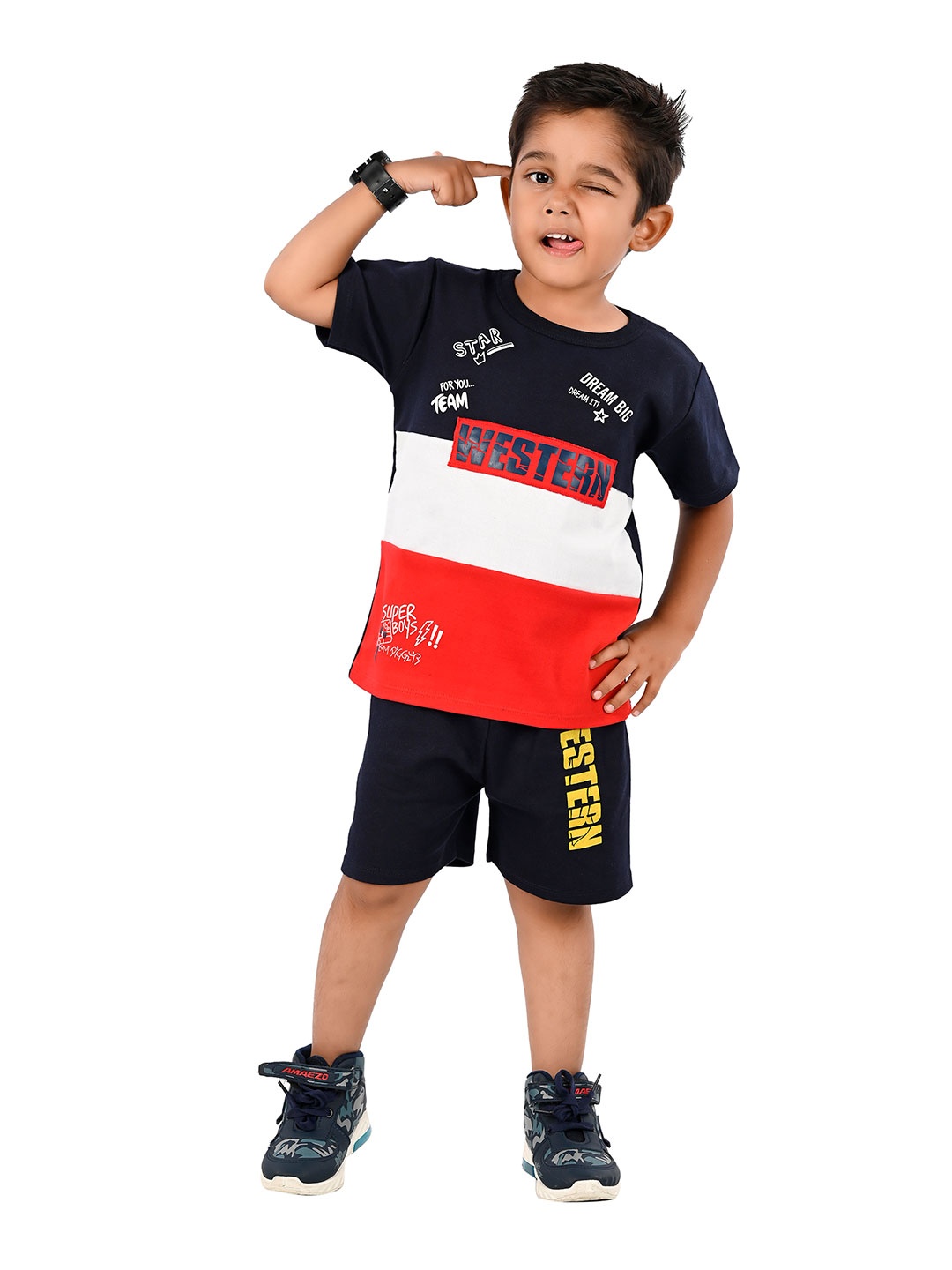 

BAESD Boys Colourblocked T-shirt with Shorts, Navy blue