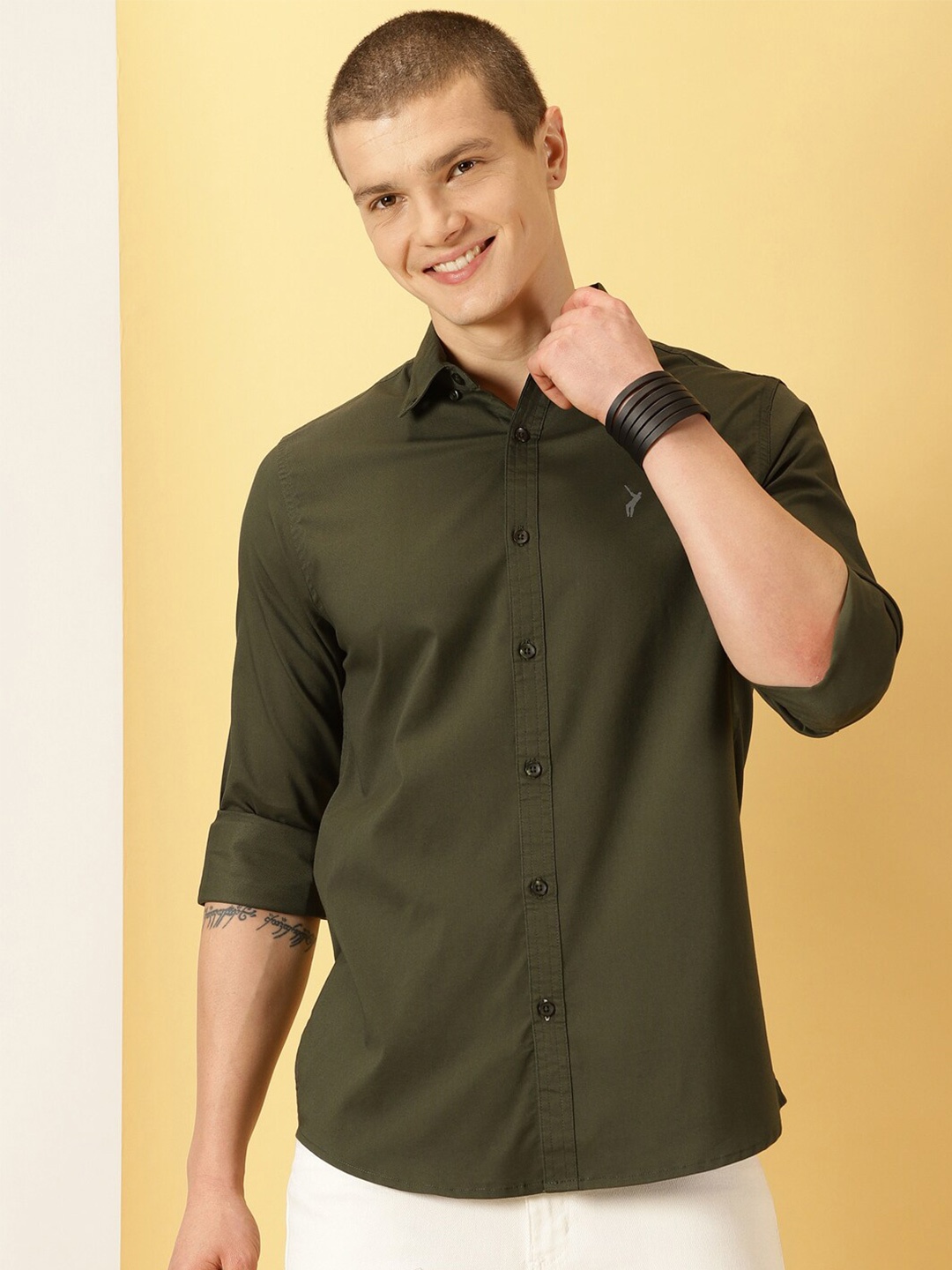 

Thomas Scott Classic Spread Collar Cotton Shirt, Green