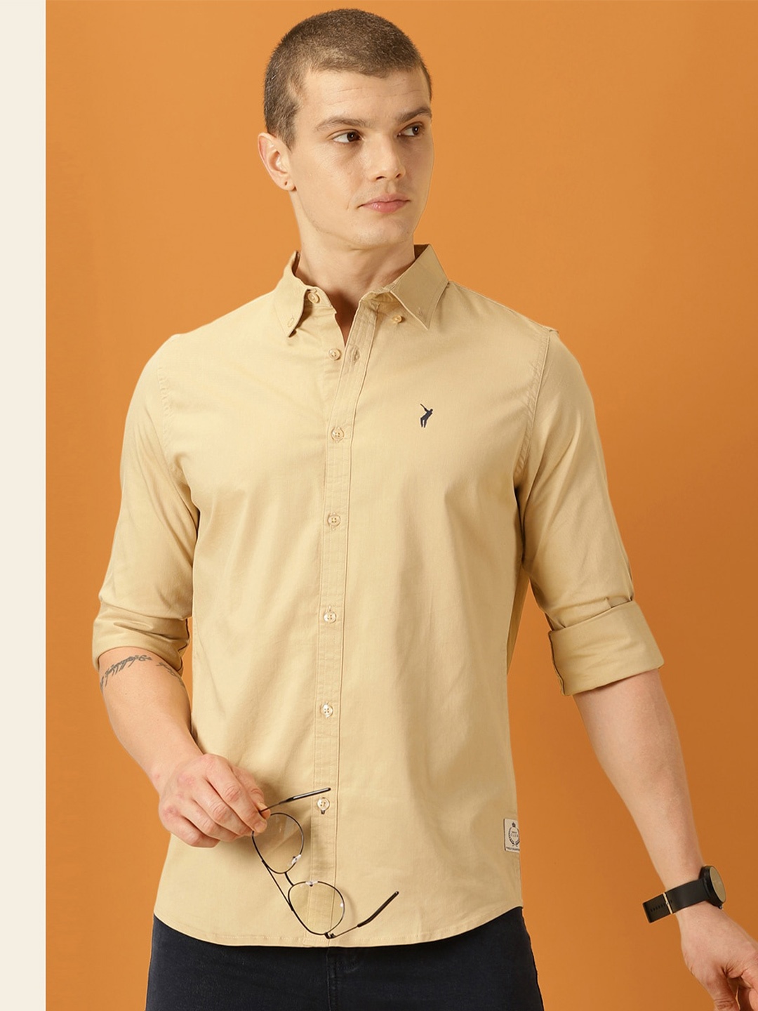 

Thomas Scott Classic Slim Fit Button Down Collar Twill Casual Shirt, Beige
