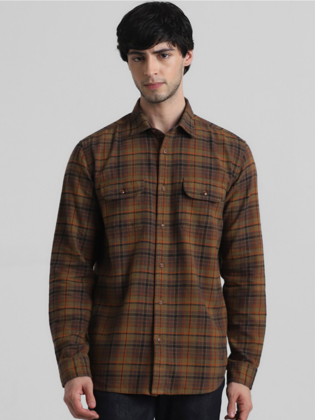 

Jack & Jones Tartan Checked Spread Collar Pure Cotton Casual Shirt, Green