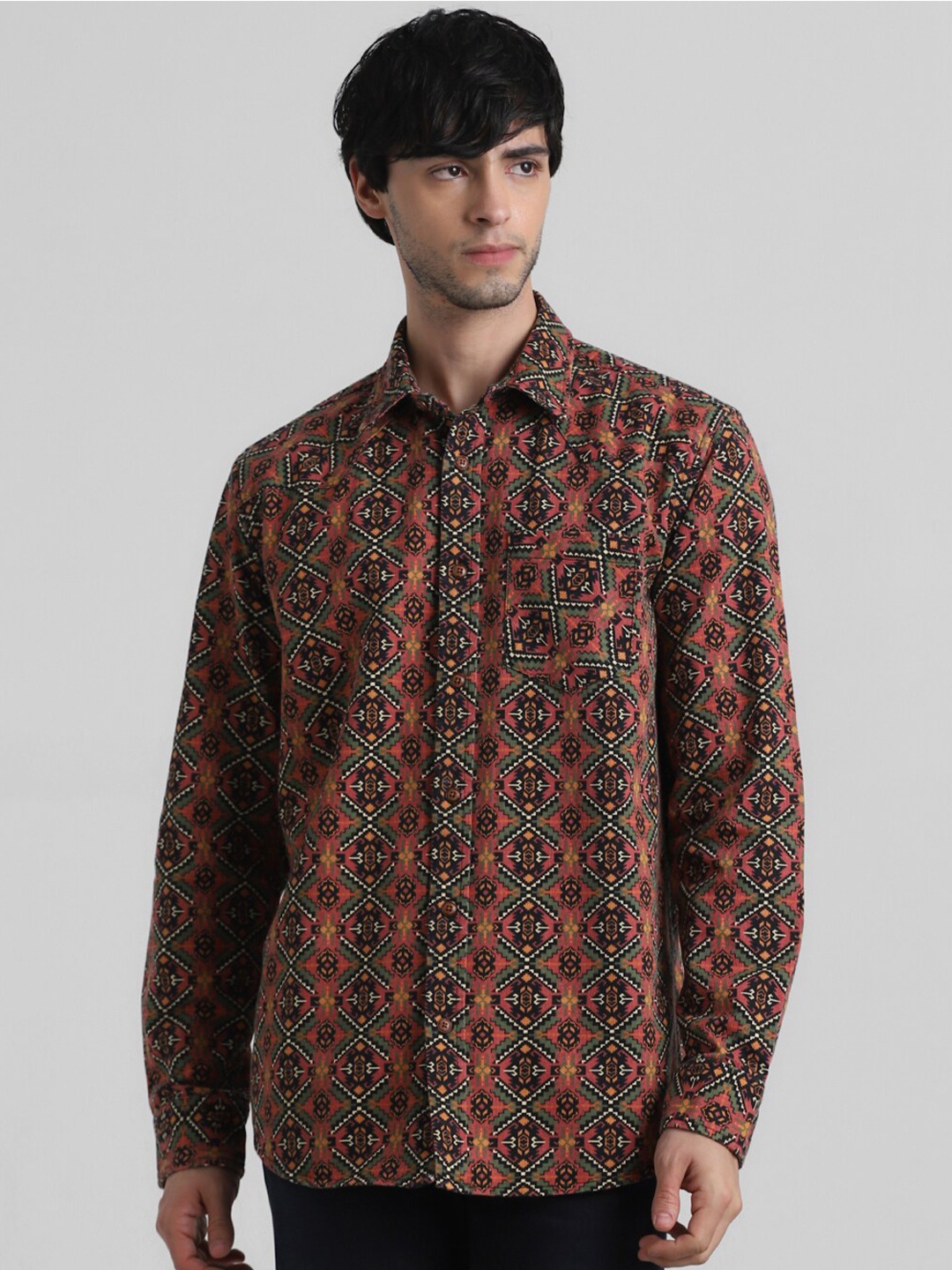

Jack & Jones Ethnic Motifs Printed Opaque Regular Fit Cotton Casual Shirt, Brown