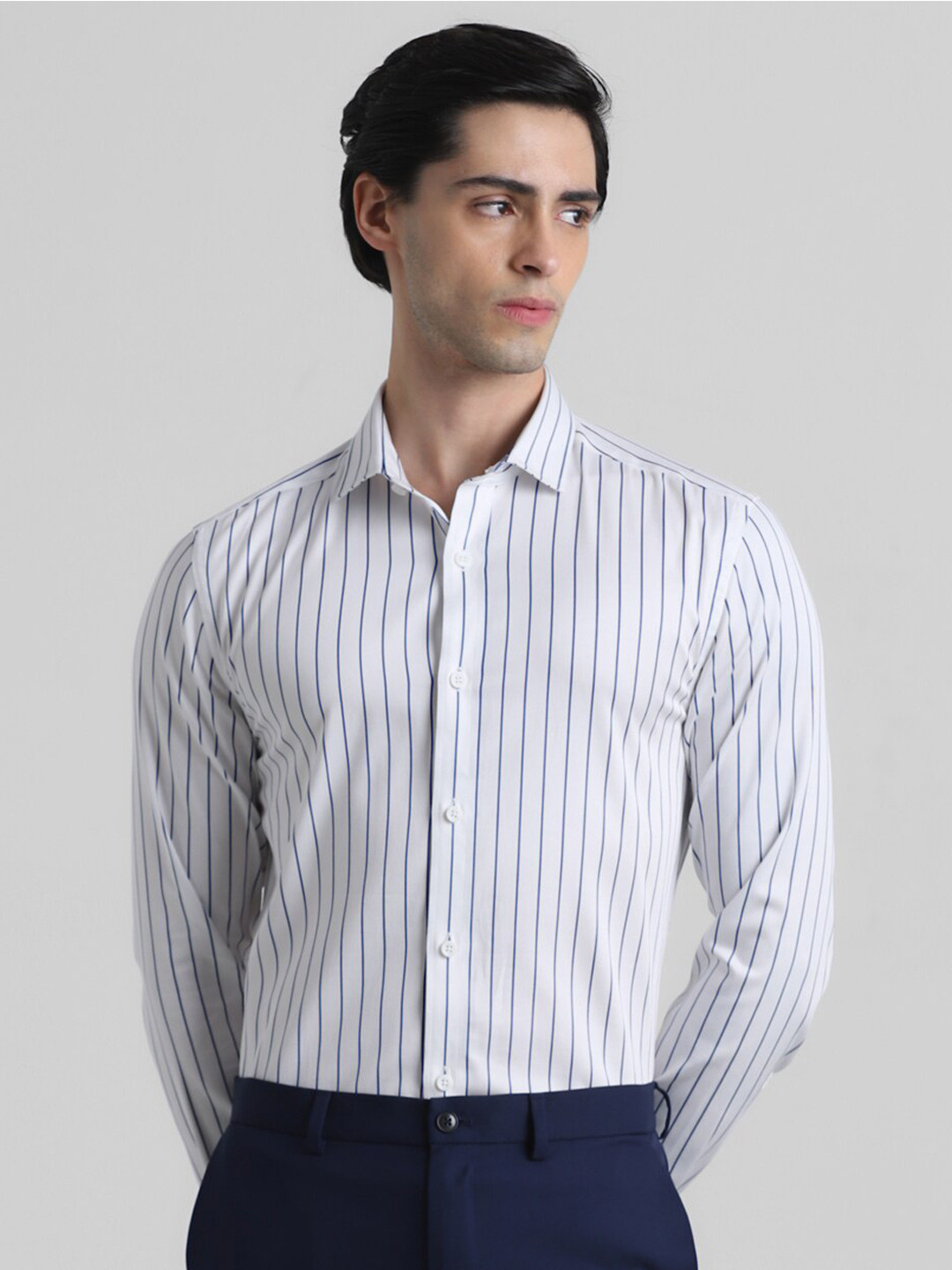 

Jack & Jones Striped Slim Fit Opaque Cotton Casual Shirt, White