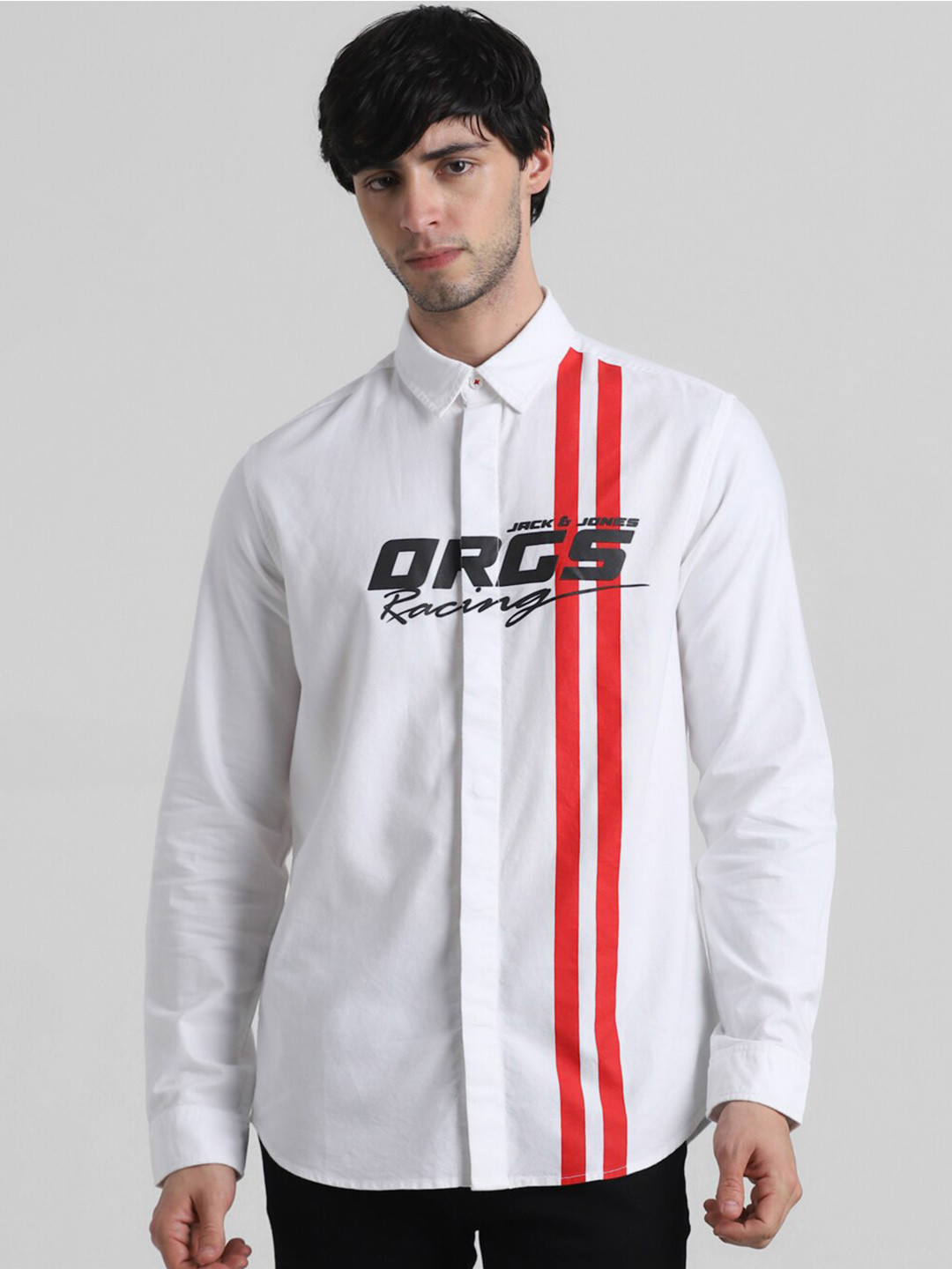 

Jack & Jones Slim Fit Typography Printed Pure Cotton Casual Shirt, White