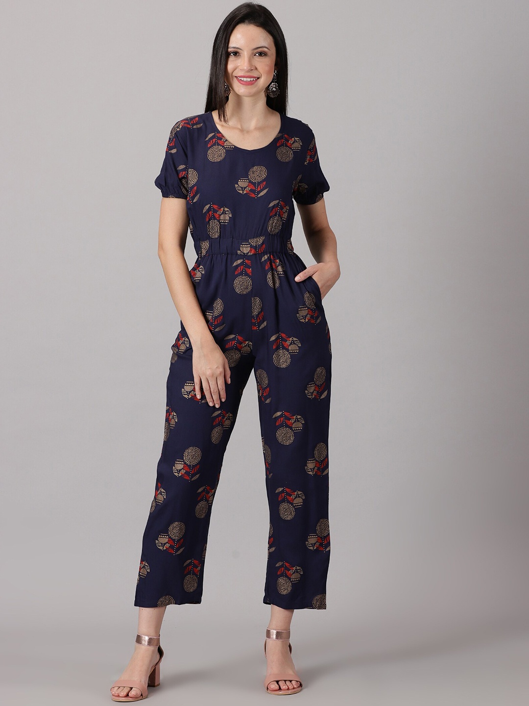 

PURSHOTTAM WALA Floral Printed Basic Jumpsuit, Navy blue