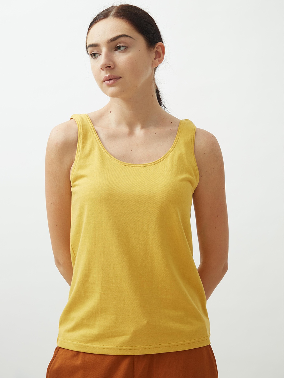 

Saltpetre Scoop Neck Organic Cotton T-shirt, Yellow