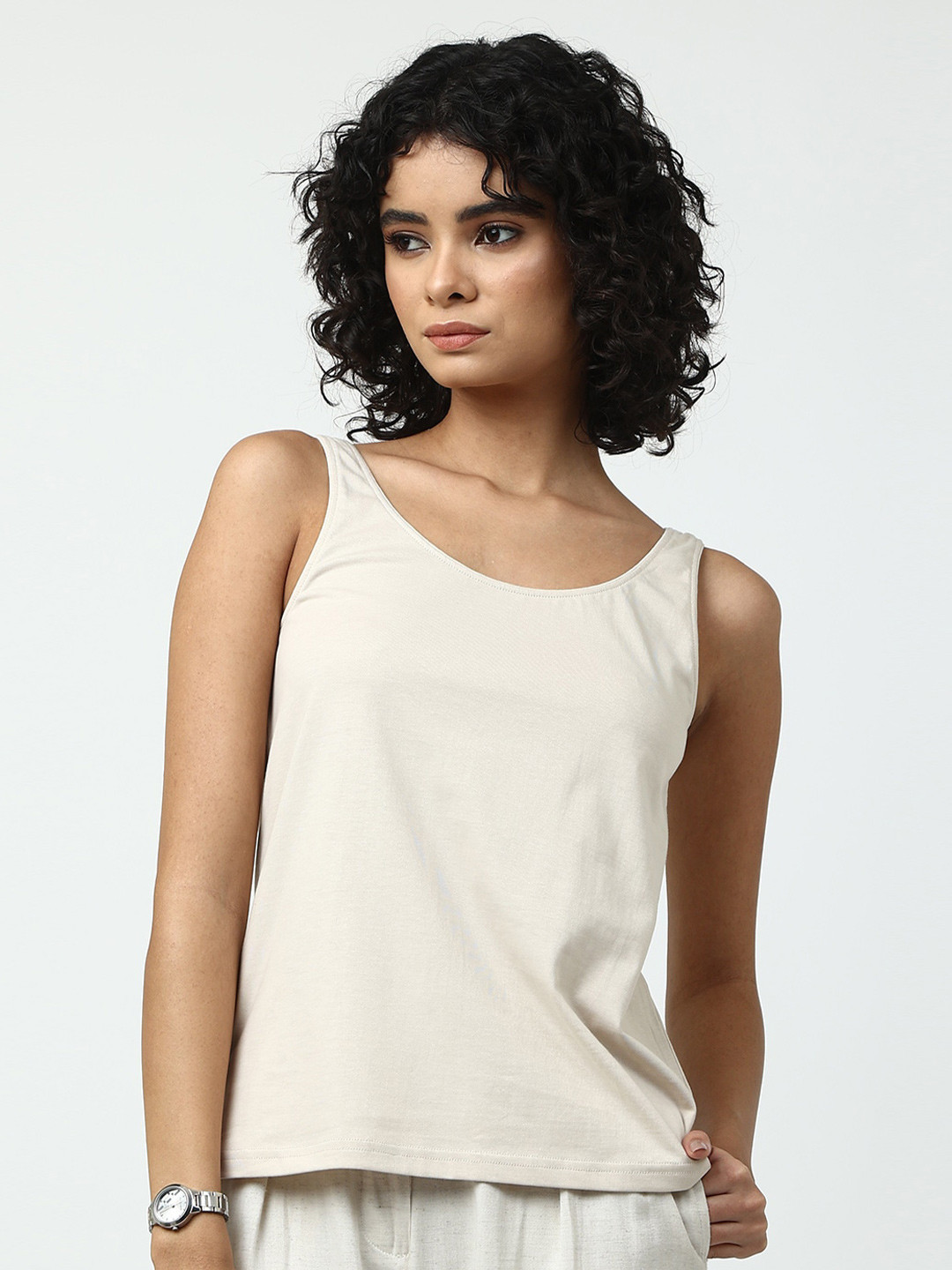 

Saltpetre Round Neck Sleeveless Organic Cotton T-shirt, Off white