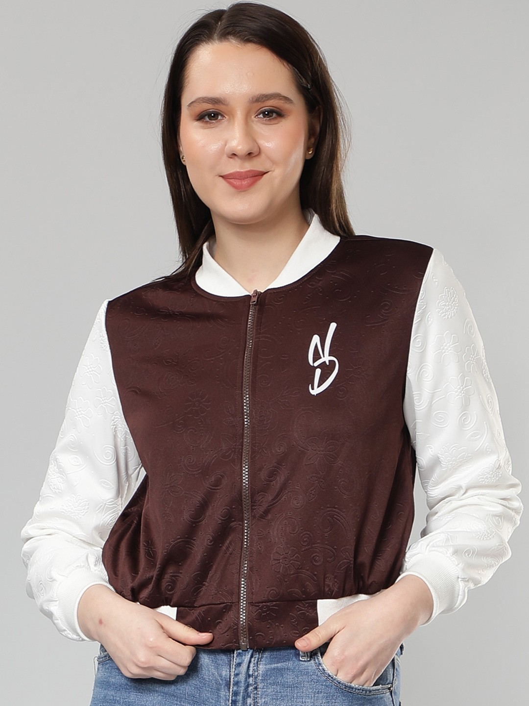 

NUEVOSDAMAS Stand Collar Bomber Jacket, Brown
