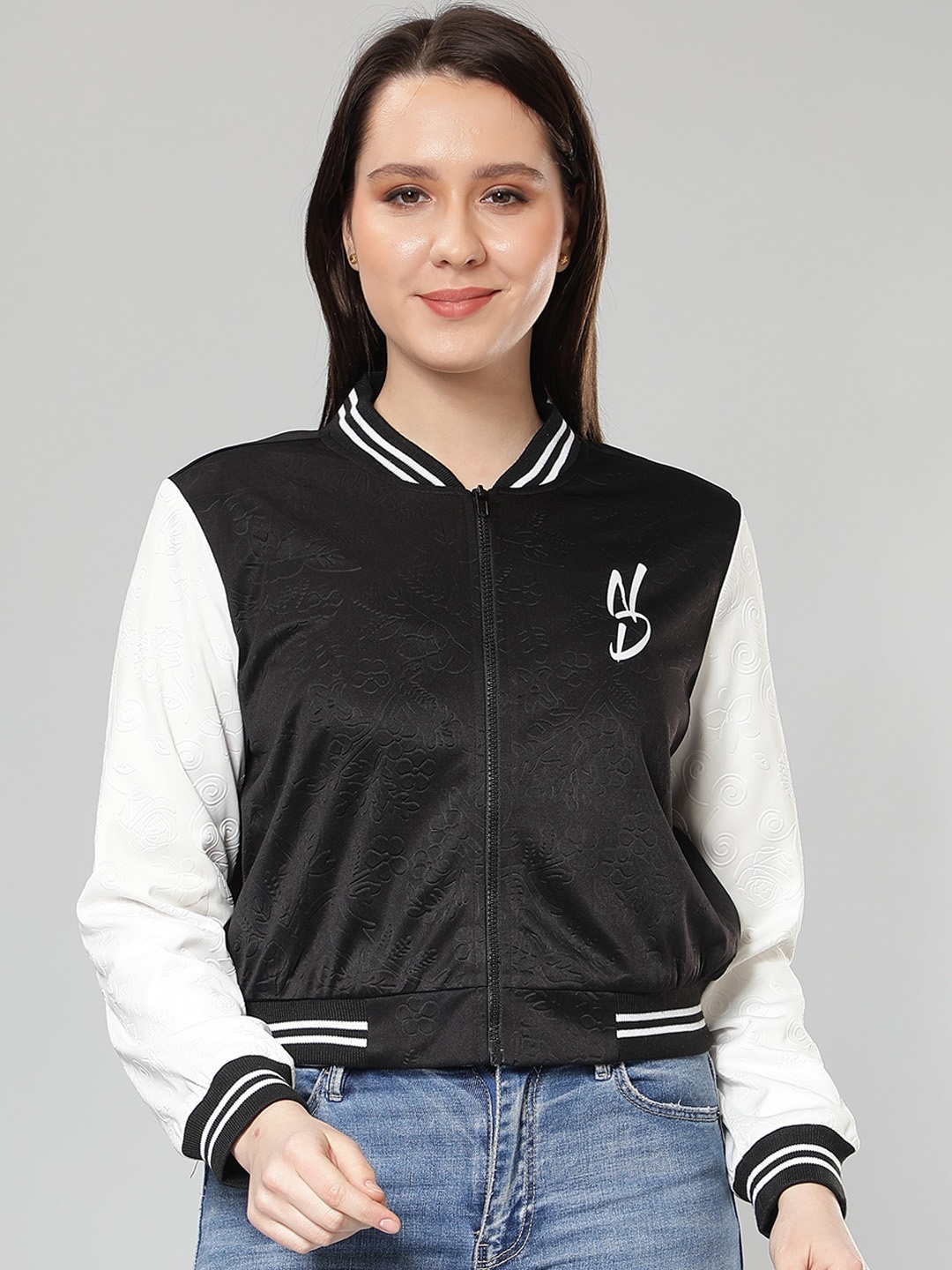 

NUEVOSDAMAS Stand Collar Bomber Jacket, Black