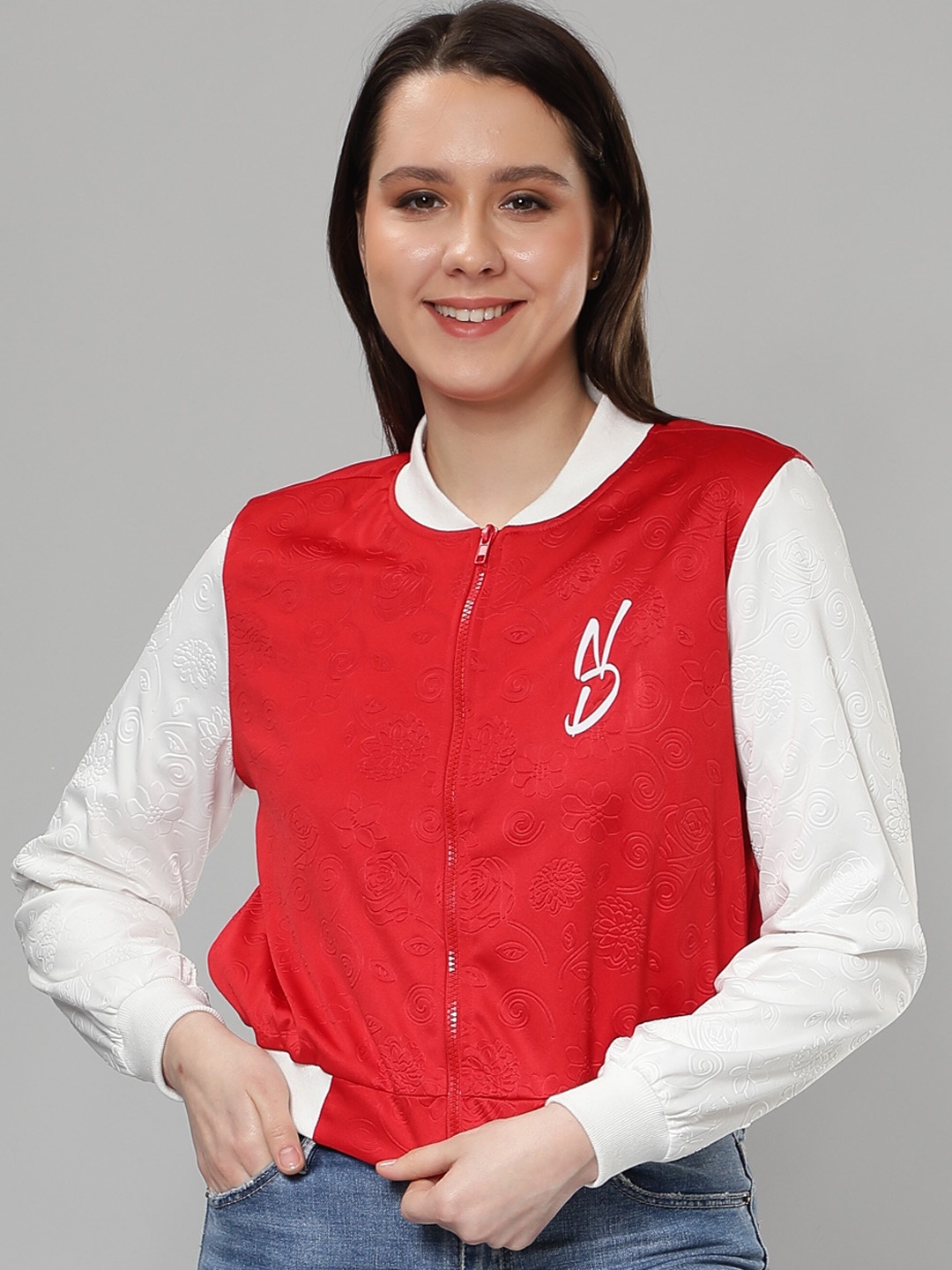 

NUEVOSDAMAS Stand Collar Bomber Jacket, Red
