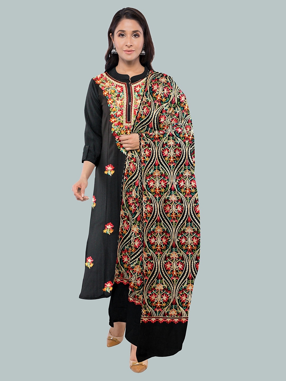 

CASMIR Ethnic Motifs Embroidered Unstitched Dress Material, Black