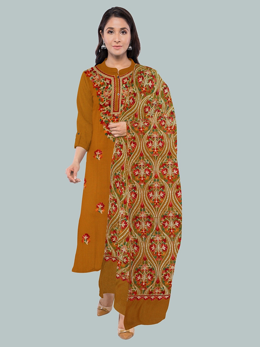 

CASMIR Ethnic Motifs Embroidered Unstitched Dress Material, Mustard