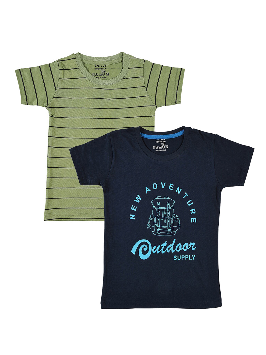 

CATCUB Boys Pack Of 2 Printed Pure Cotton T-shirts, Navy blue