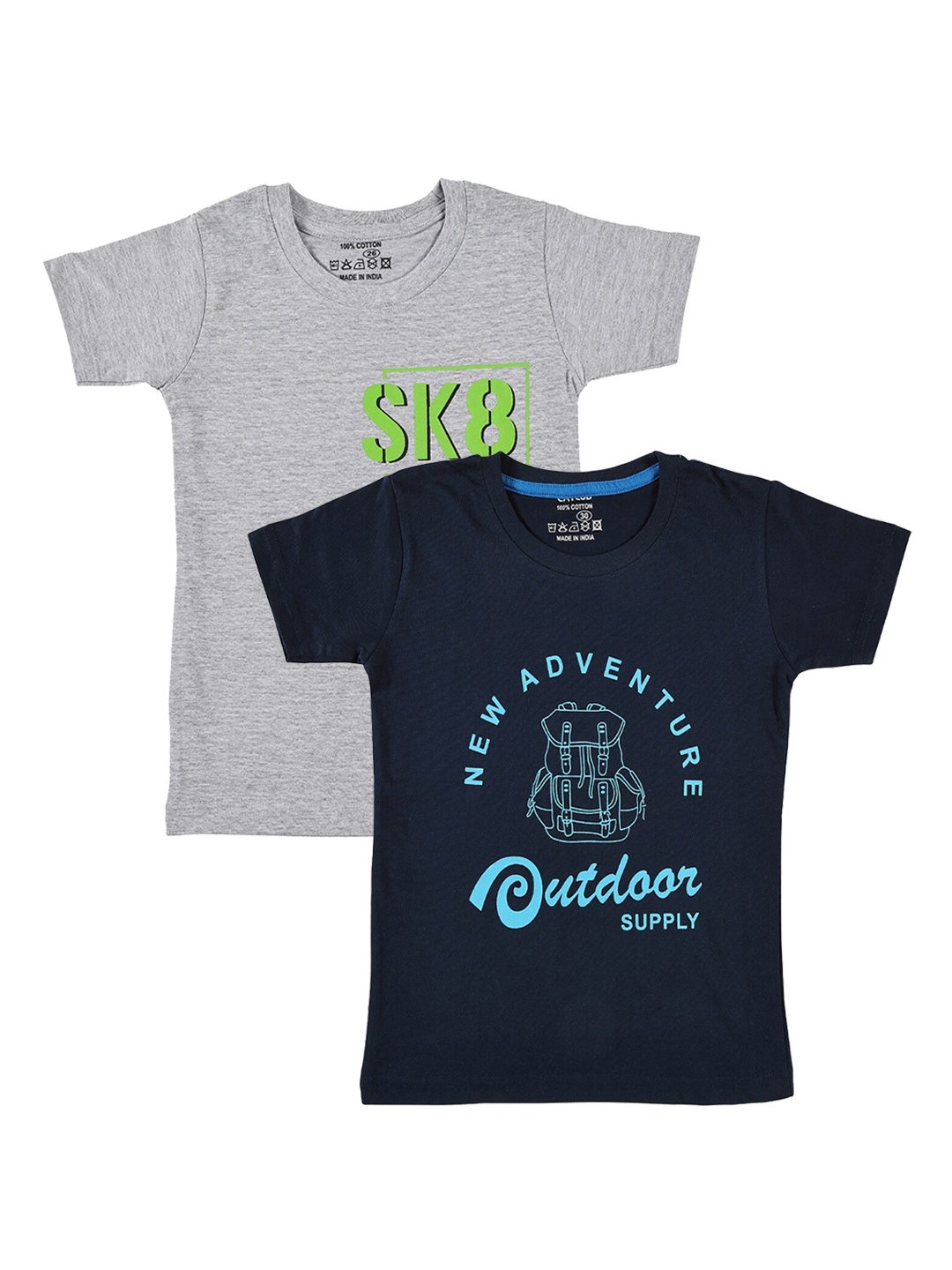 CATCUB Boys Pack of 2 Typography Printed T-shirt, Grey